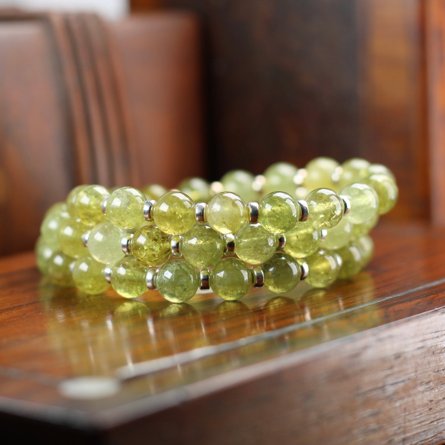 Demantoid Garnet Power Bracelet With Sterling Silver & Grossular Garnet Crystal