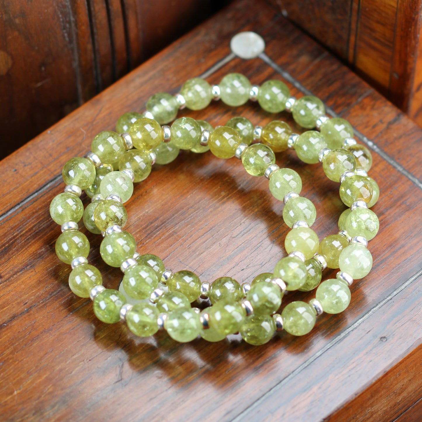 Demantoid Garnet Power Bracelet With Sterling Silver & Grossular Garnet Crystal
