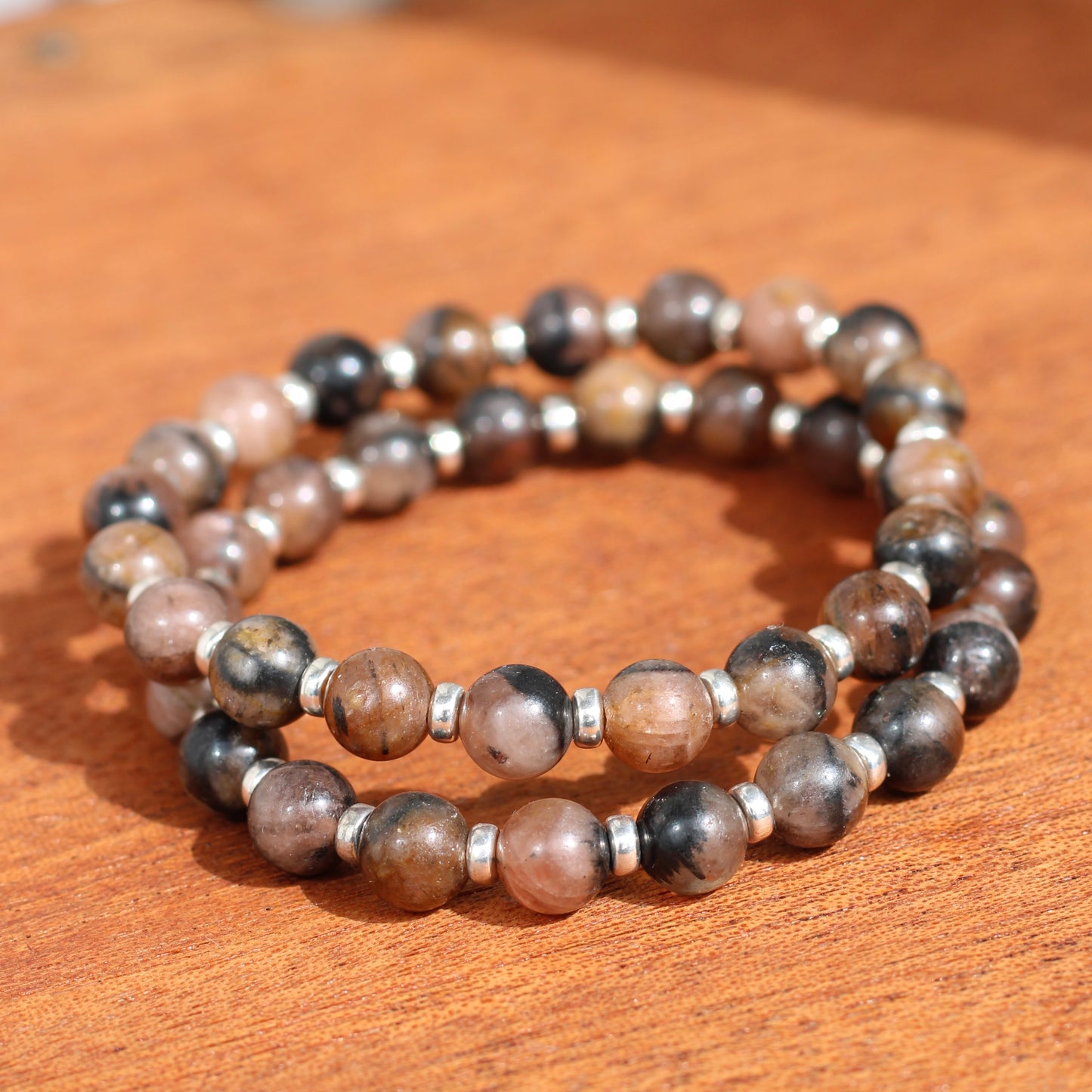 Chiastolite Power Bracelet With Sterling Silver & Tumble Stone