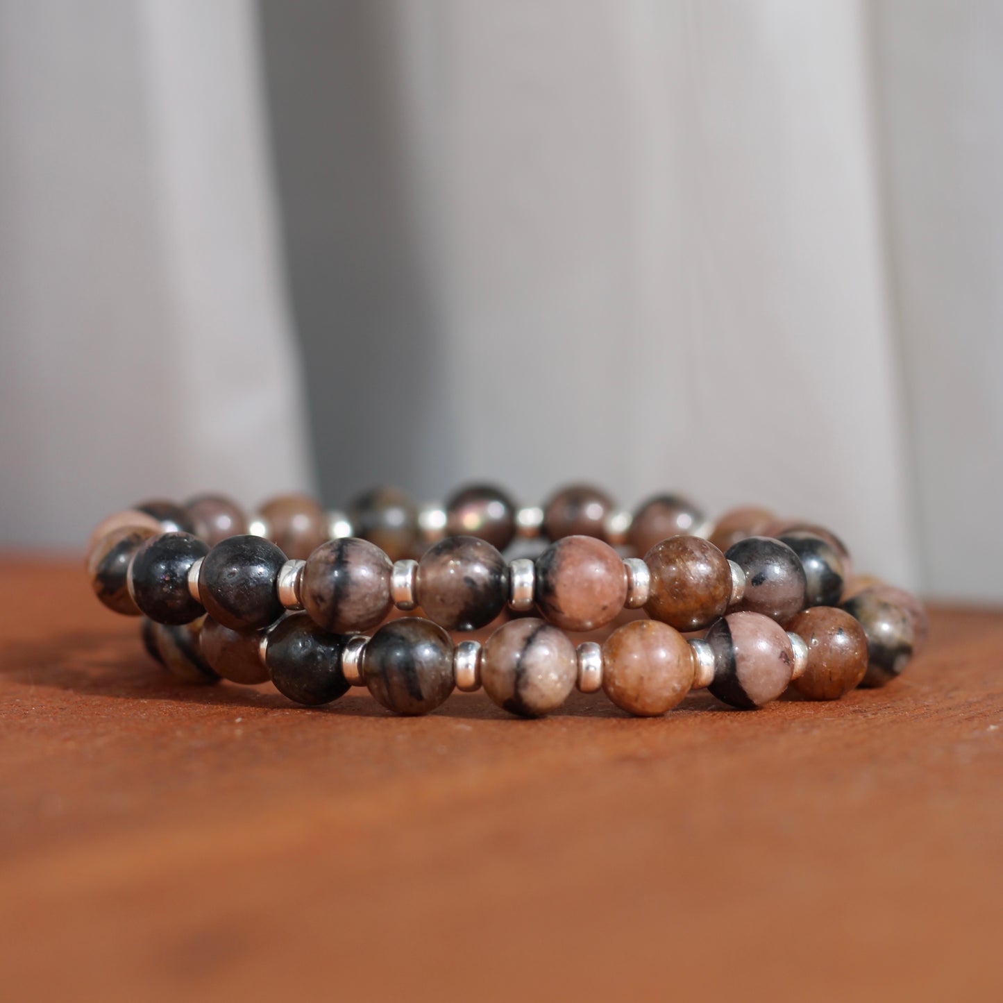 Chiastolite Power Bracelet With Sterling Silver & Tumble Stone