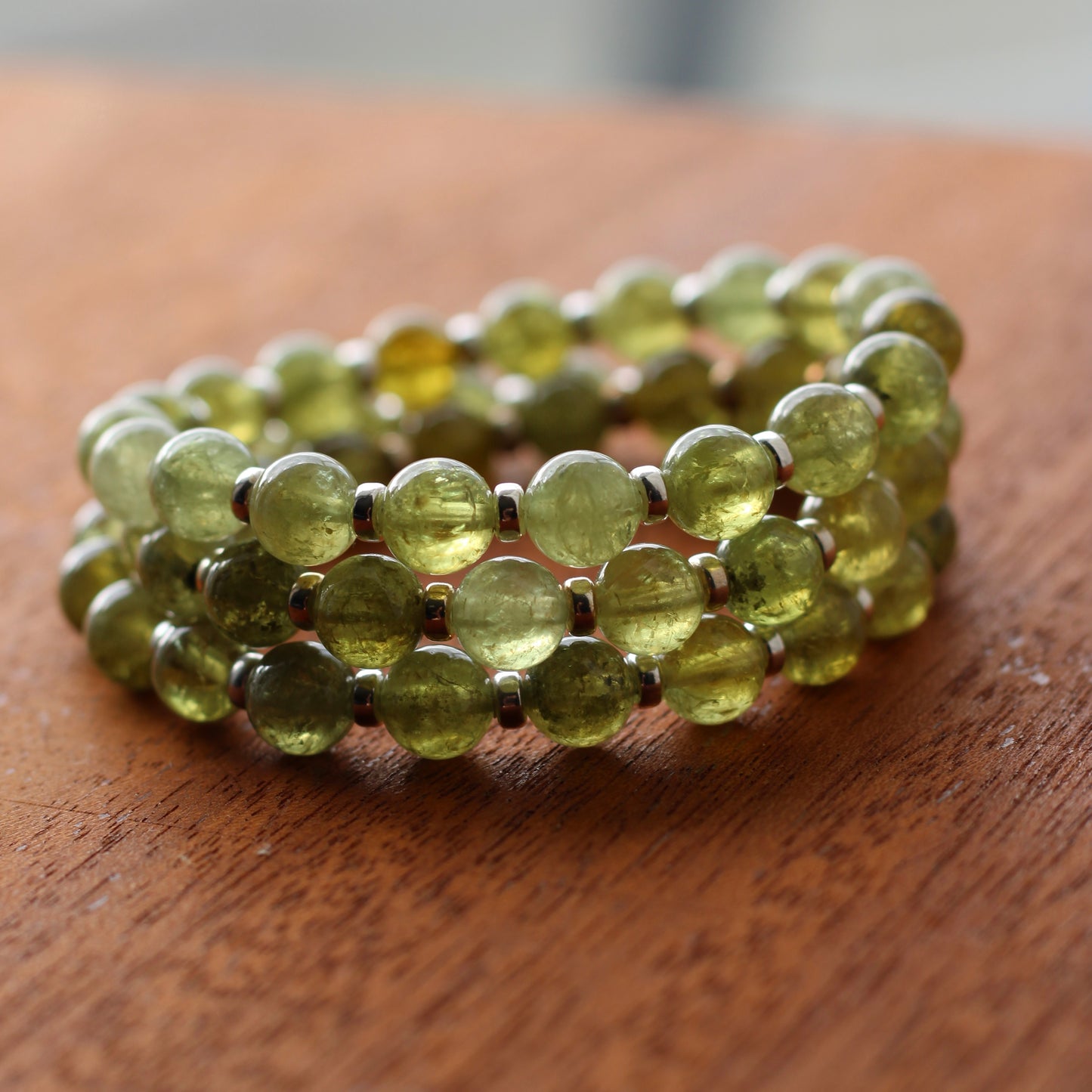 Demantoid Garnet Power Bracelet With Sterling Silver & Grossular Garnet Crystal