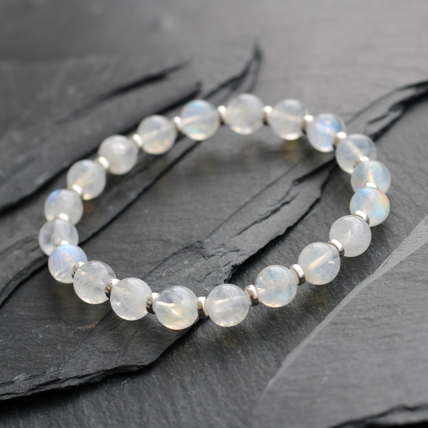 Rainbow Moonstone AA Power Bracelet With Sterling Silver & Free Tumble Stone