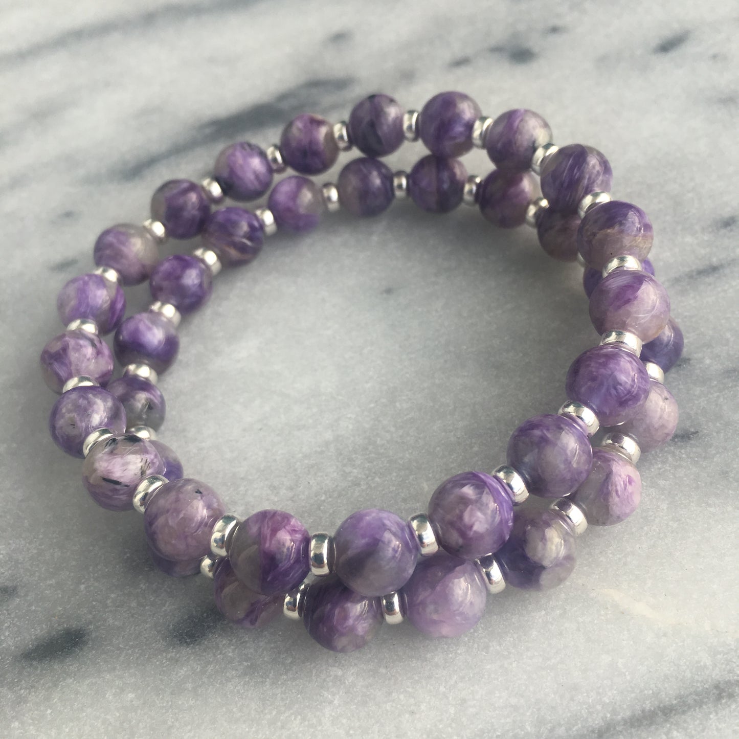 Charoite Power Bracelet With Sterling Silver & Tumble Stone