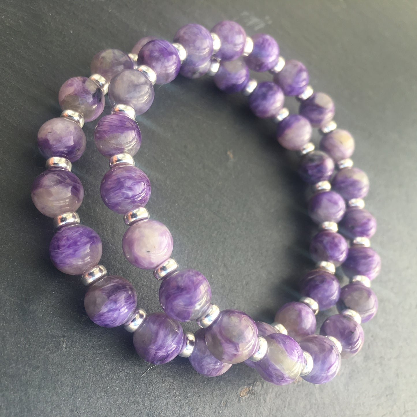 Charoite Power Bracelet With Sterling Silver & Tumble Stone