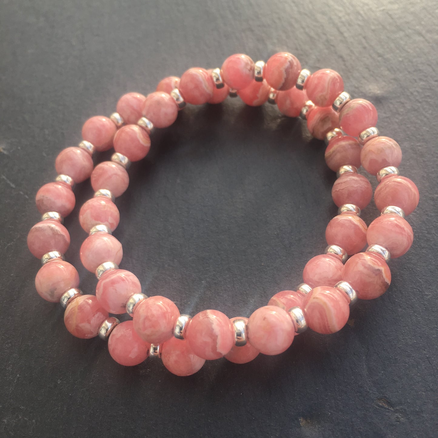 Rhodochrosite Power Bracelet With Sterling Silver & Mini Slab