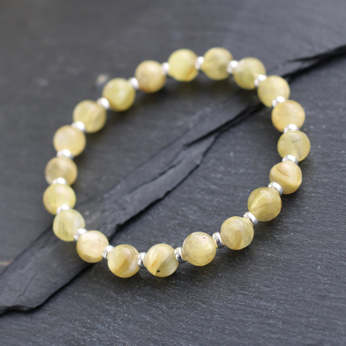 Yellow Mica Power Bracelet With Sterling Silver & Lepidolite Specimen