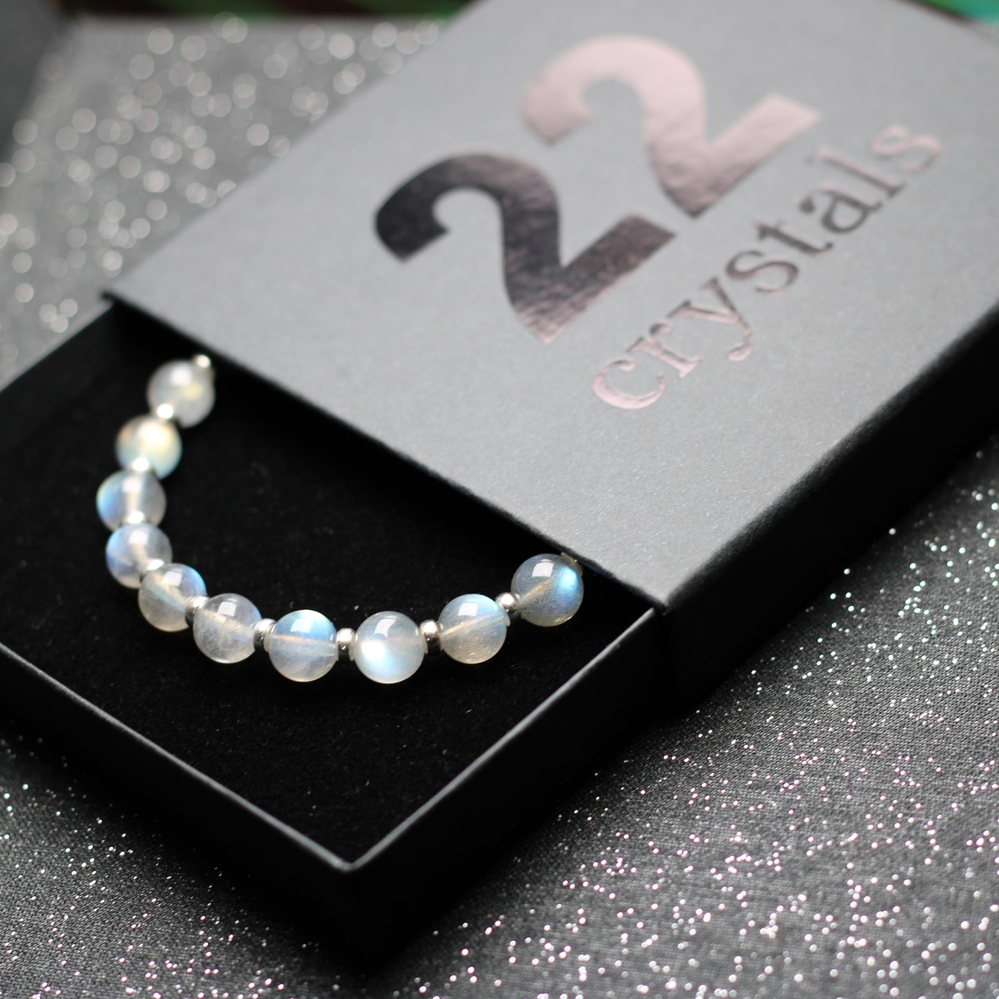 Labradorite Light AA Power Bracelet With Sterling Silver & Free Labradorite Tumble Stone