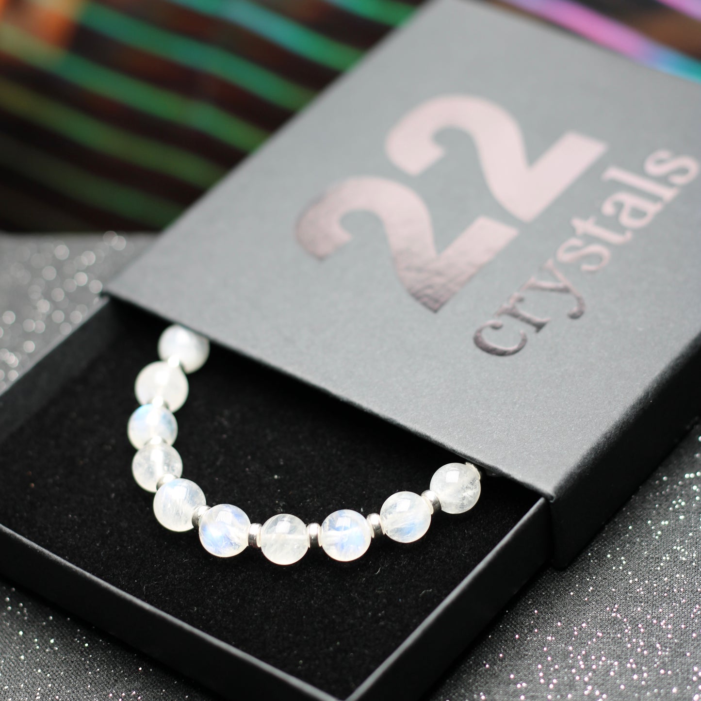 Rainbow Moonstone AA Power Bracelet With Sterling Silver & Free Tumble Stone