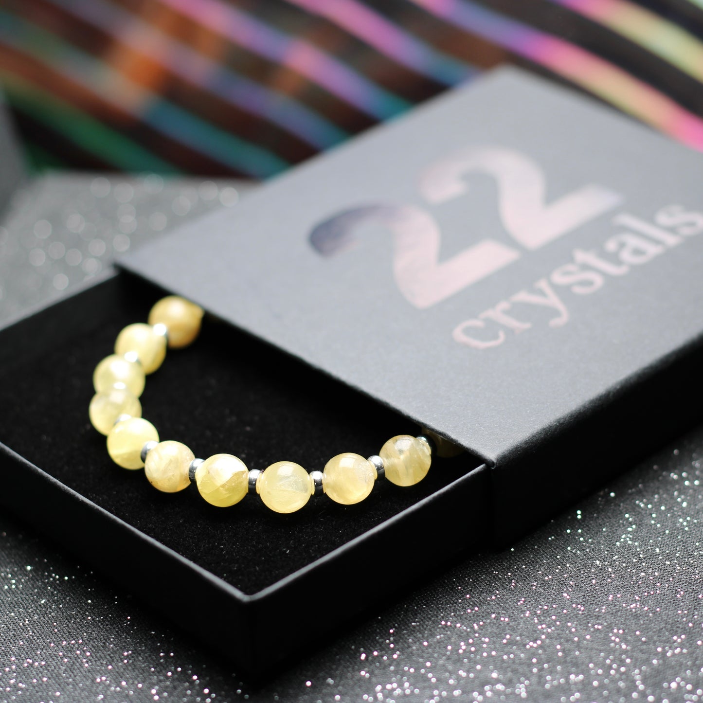 Yellow Mica Power Bracelet With Sterling Silver & Lepidolite Specimen