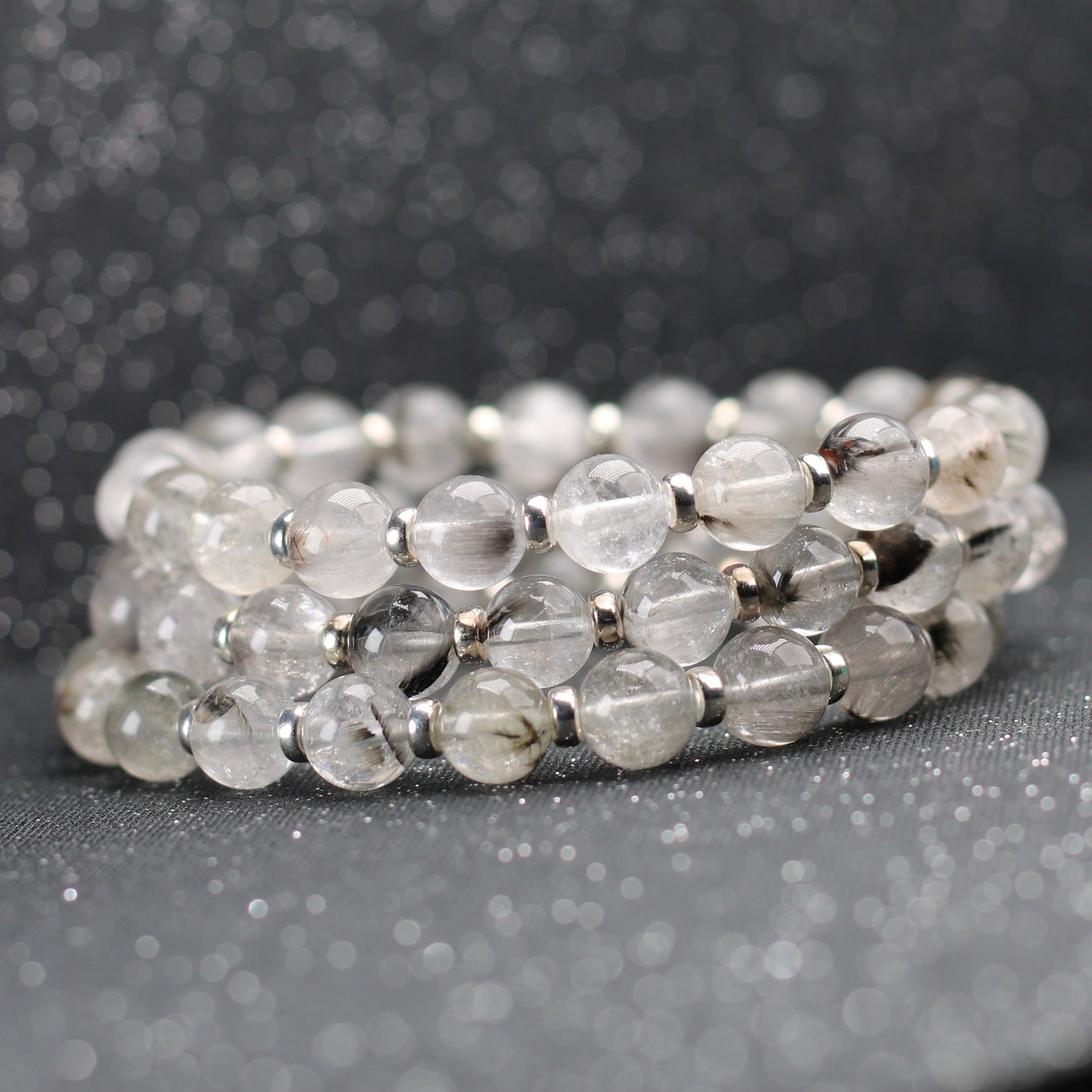 Brookite Fishbone In Quartz Silver Rutile Power Bracelet With Sterling Silver & Brookite Crystal