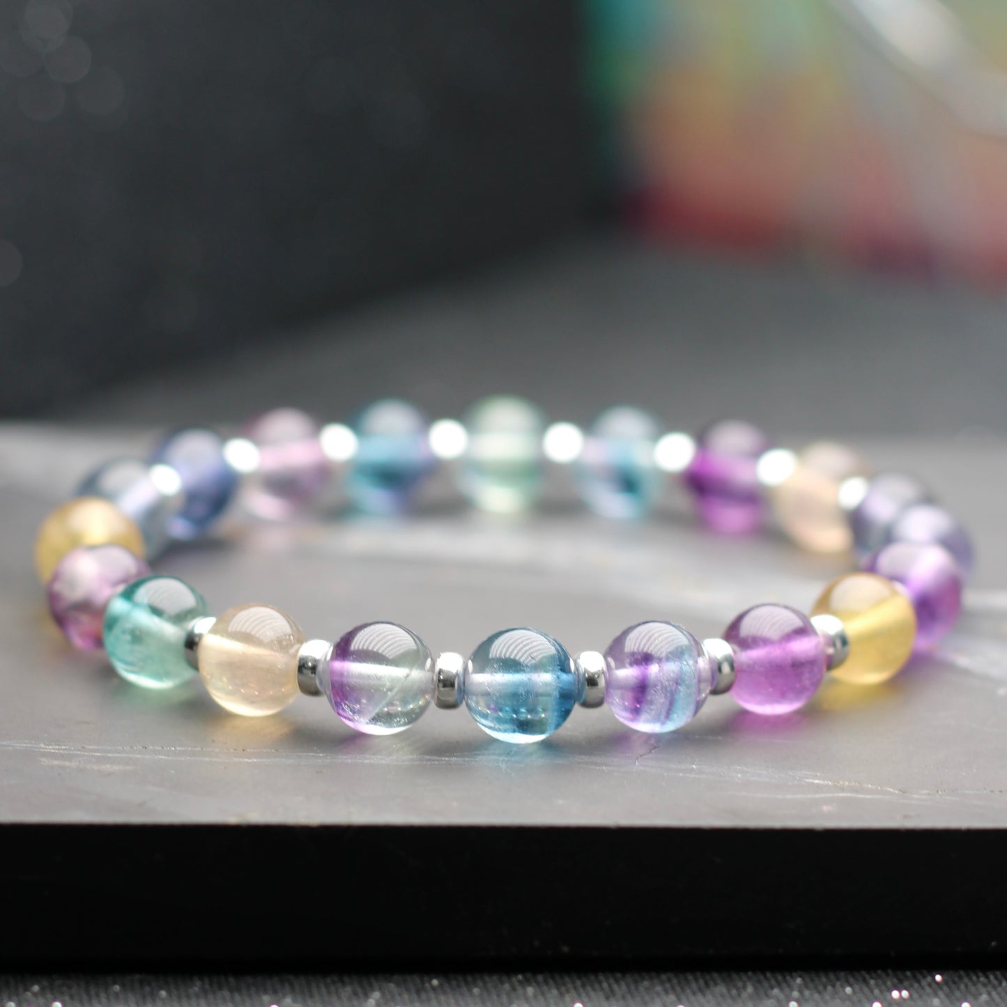 Rainbow Fluorite Power Bracelet With Sterling Silver