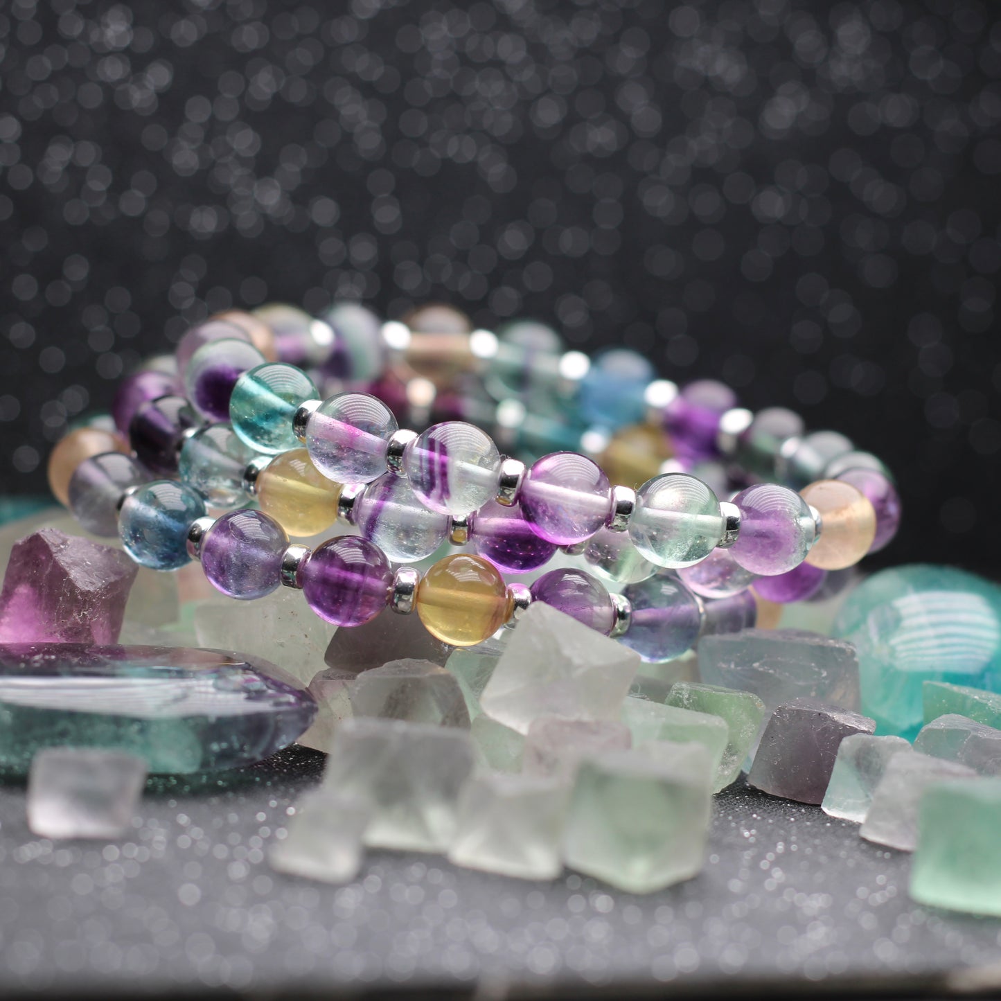 Rainbow Fluorite Power Bracelet With Sterling Silver