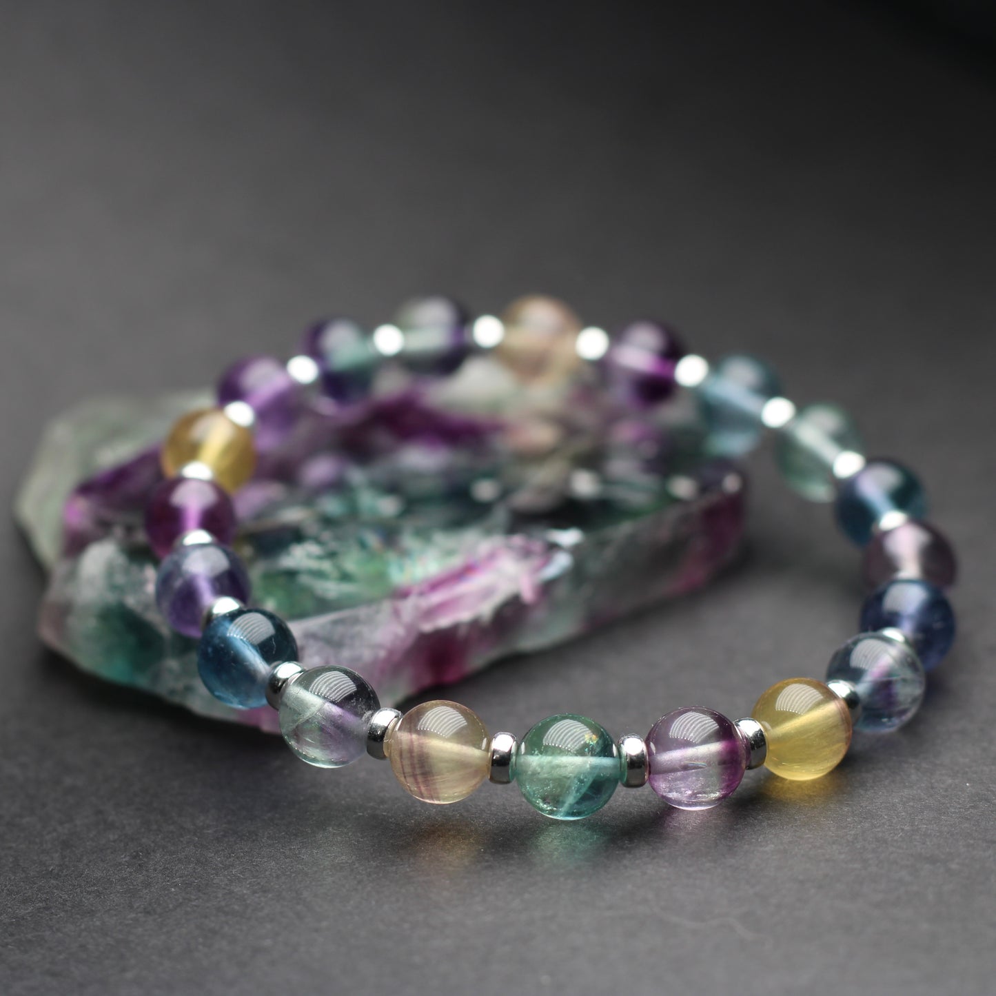 Rainbow Fluorite Power Bracelet With Sterling Silver