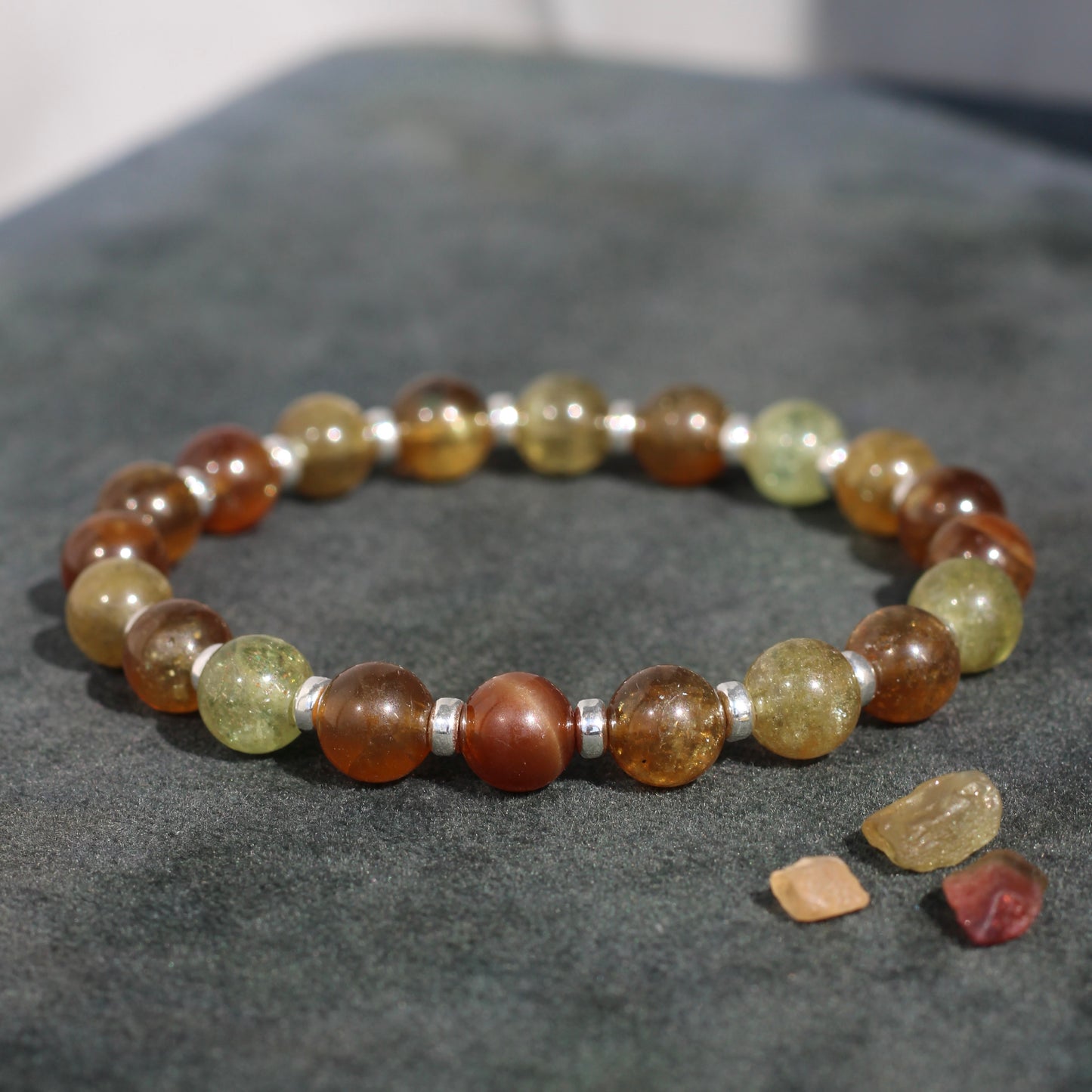 Chrysoberyl Power Bracelet With Sterling Silver & Gem Rough Tumbles