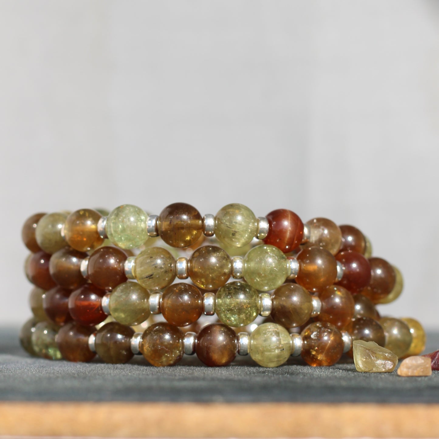 Chrysoberyl Power Bracelet With Sterling Silver & Gem Rough Tumbles