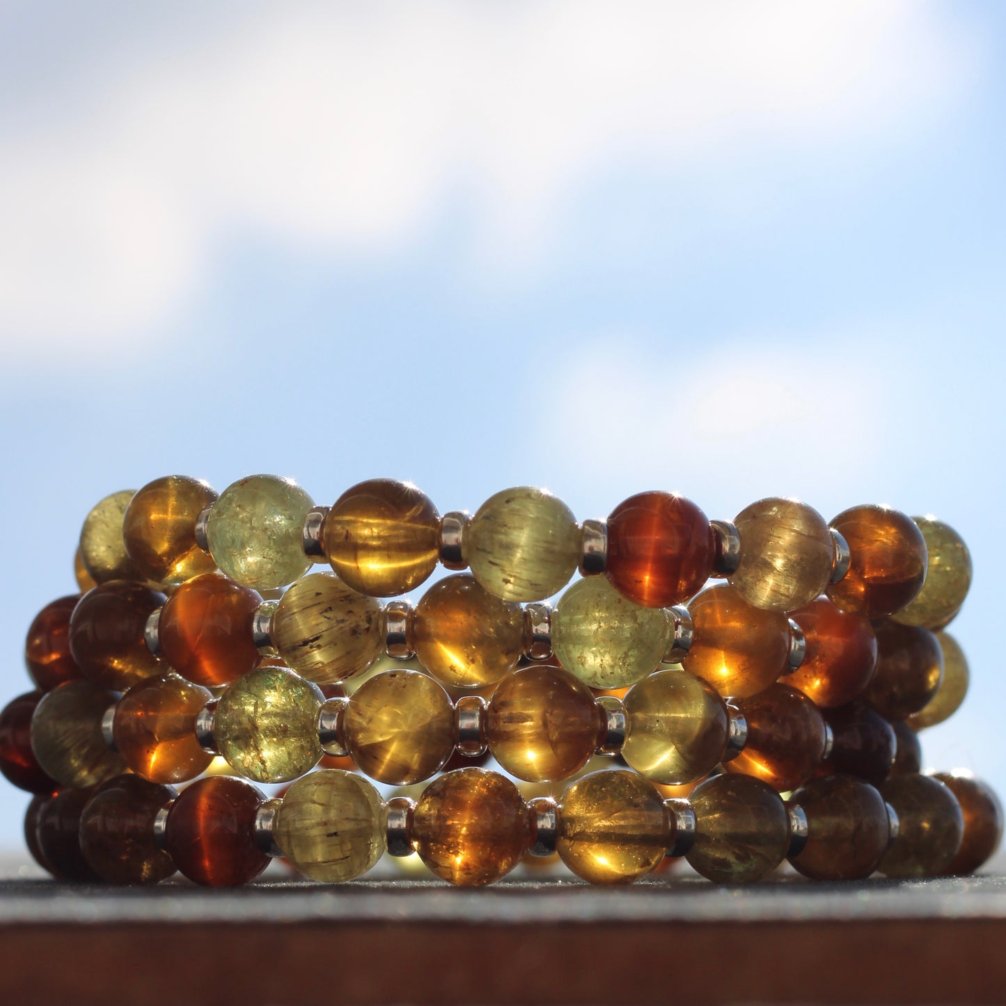 Chrysoberyl Power Bracelet With Sterling Silver & Gem Rough Tumbles