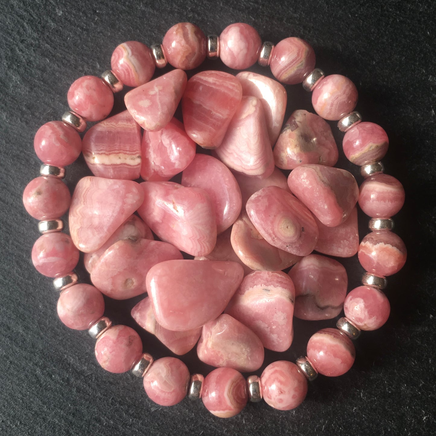 Rhodochrosite Power Bracelet With Sterling Silver & Mini Slab