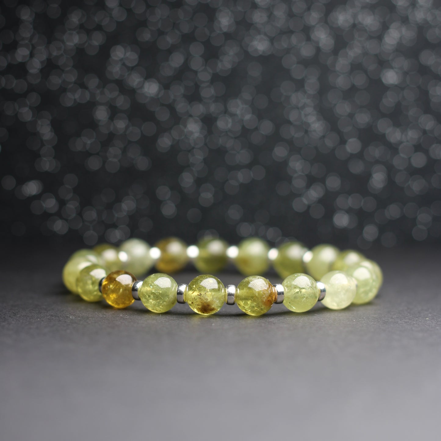 Demantoid Garnet Power Bracelet With Sterling Silver & Grossular Garnet Crystal