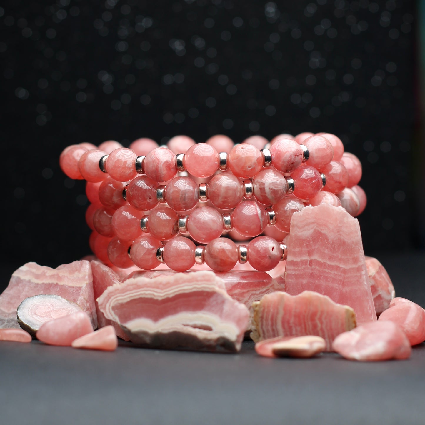 Rhodochrosite Power Bracelet With Sterling Silver & Mini Slab