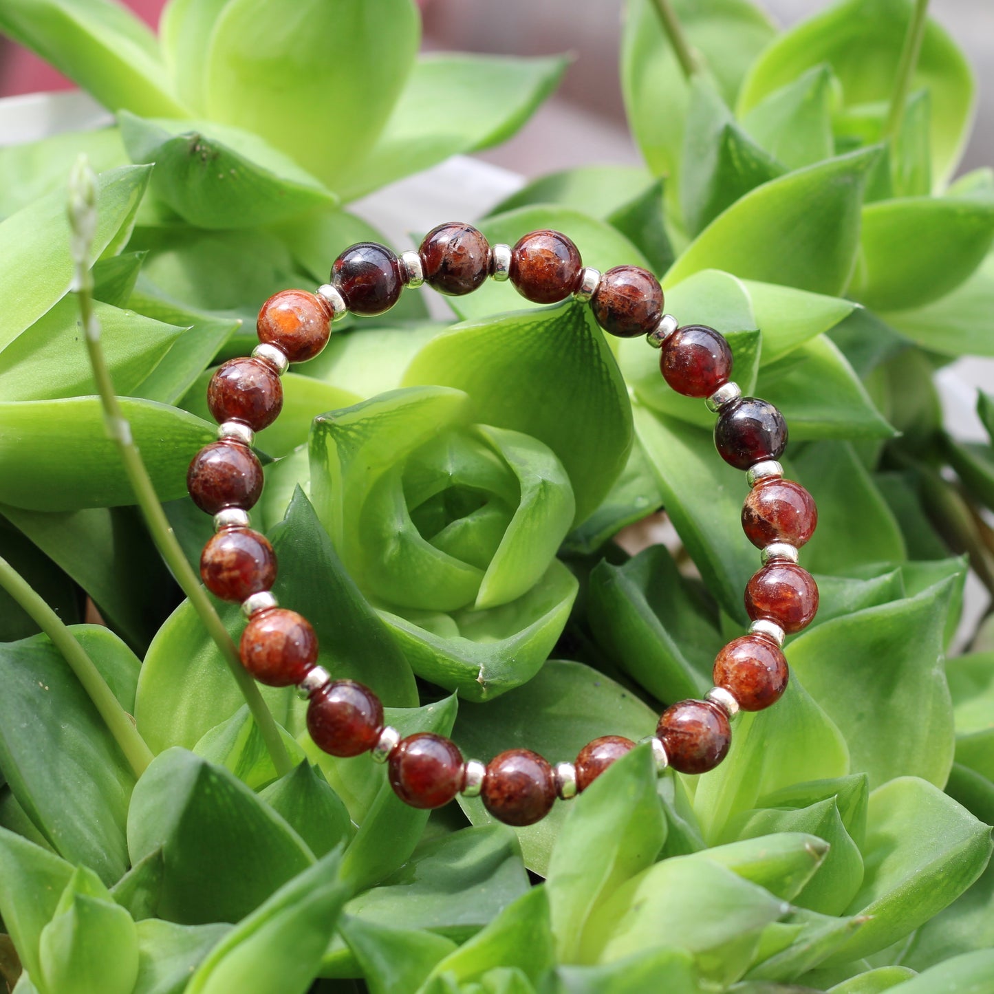 Spessartine Garnet Power Bracelet With Sterling Silver & Spessartine Tumble