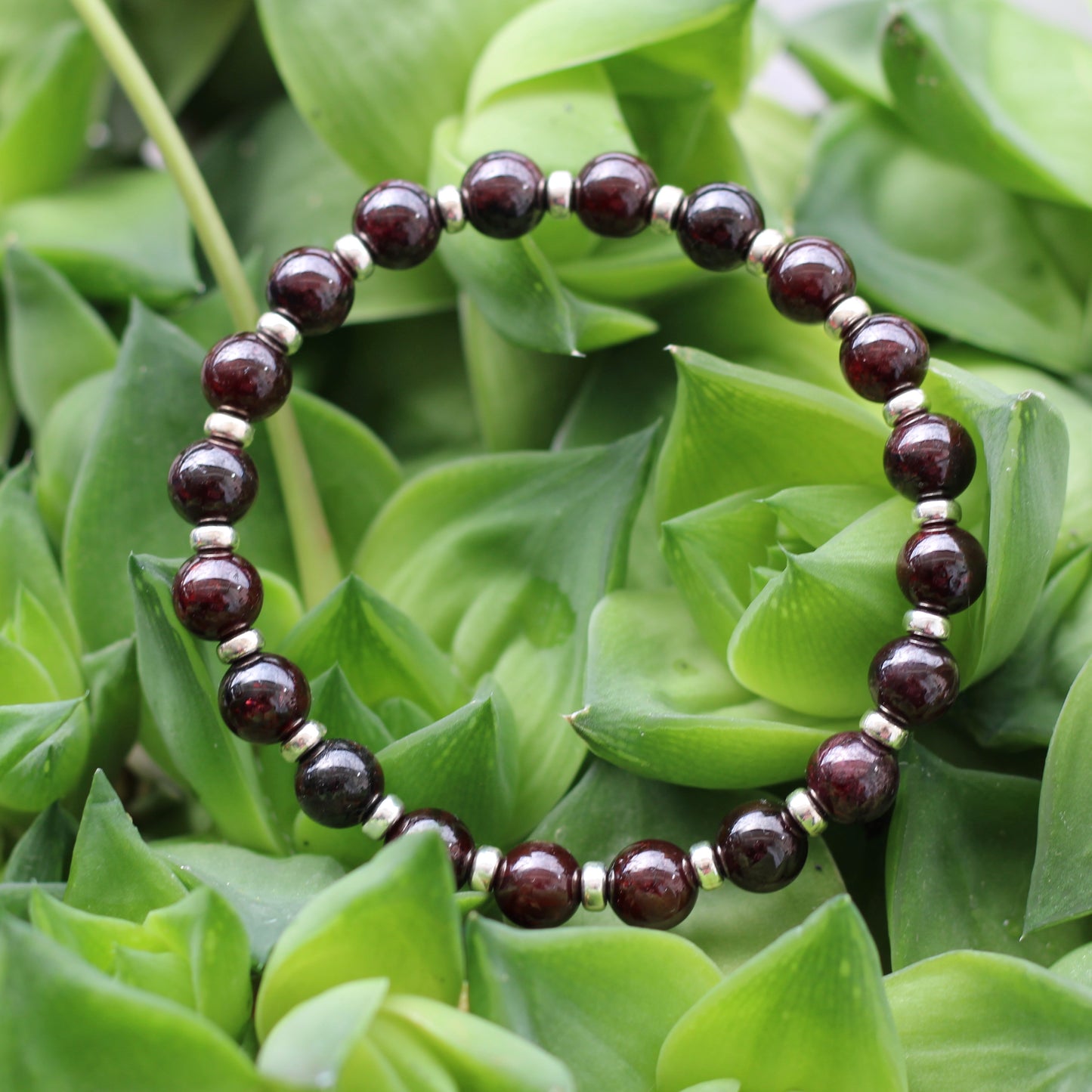 Almandine Garnet Power Bracelet With Sterling Silver & Garnet Crystal