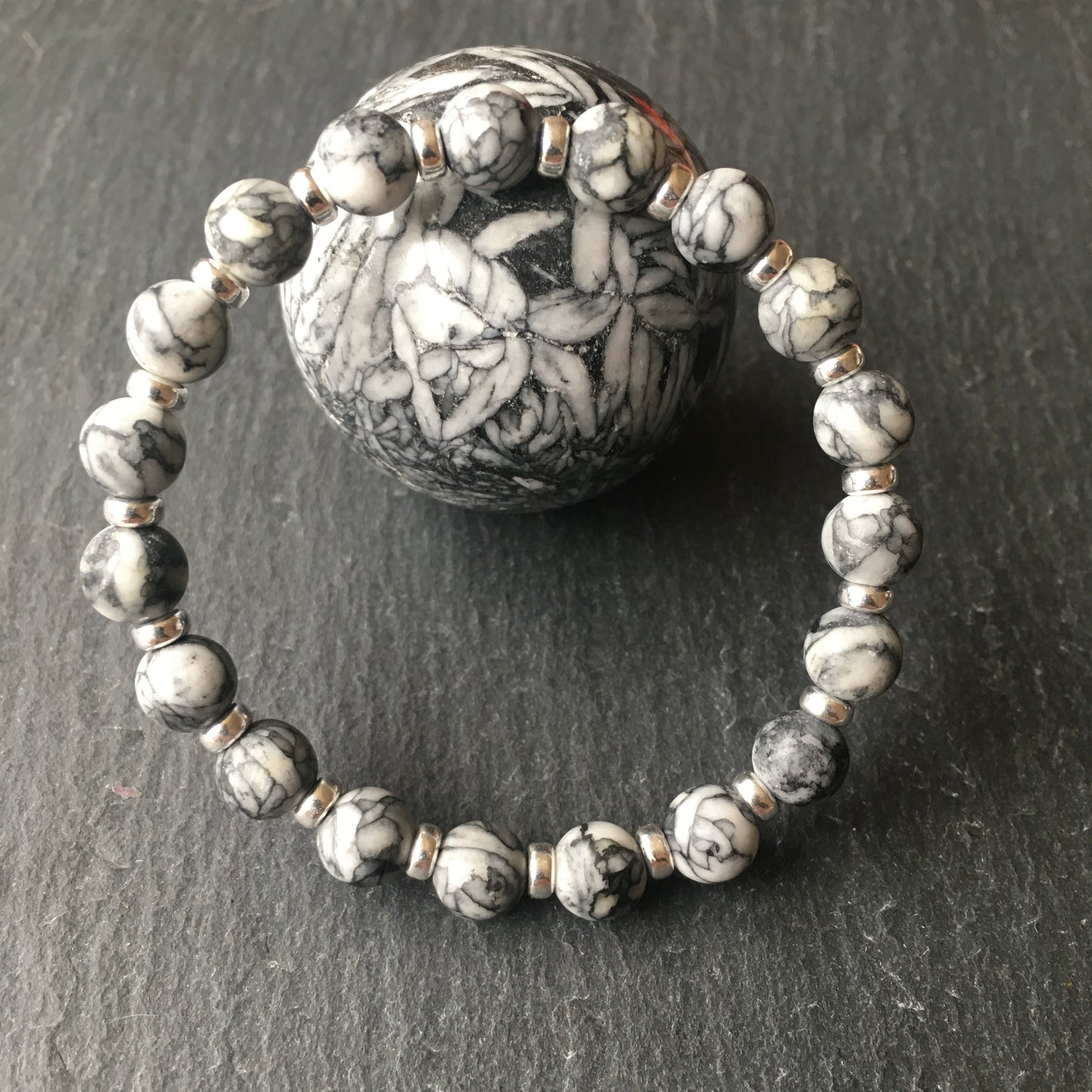 Pinolith Power Bracelet With Sterling Silver & Tumble Stone
