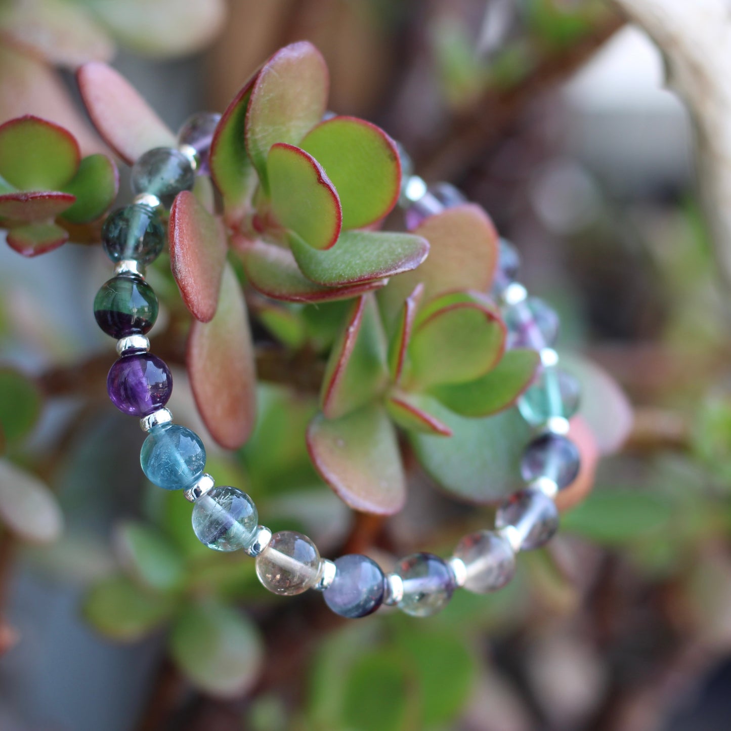 Rainbow Fluorite Power Bracelet With Sterling Silver
