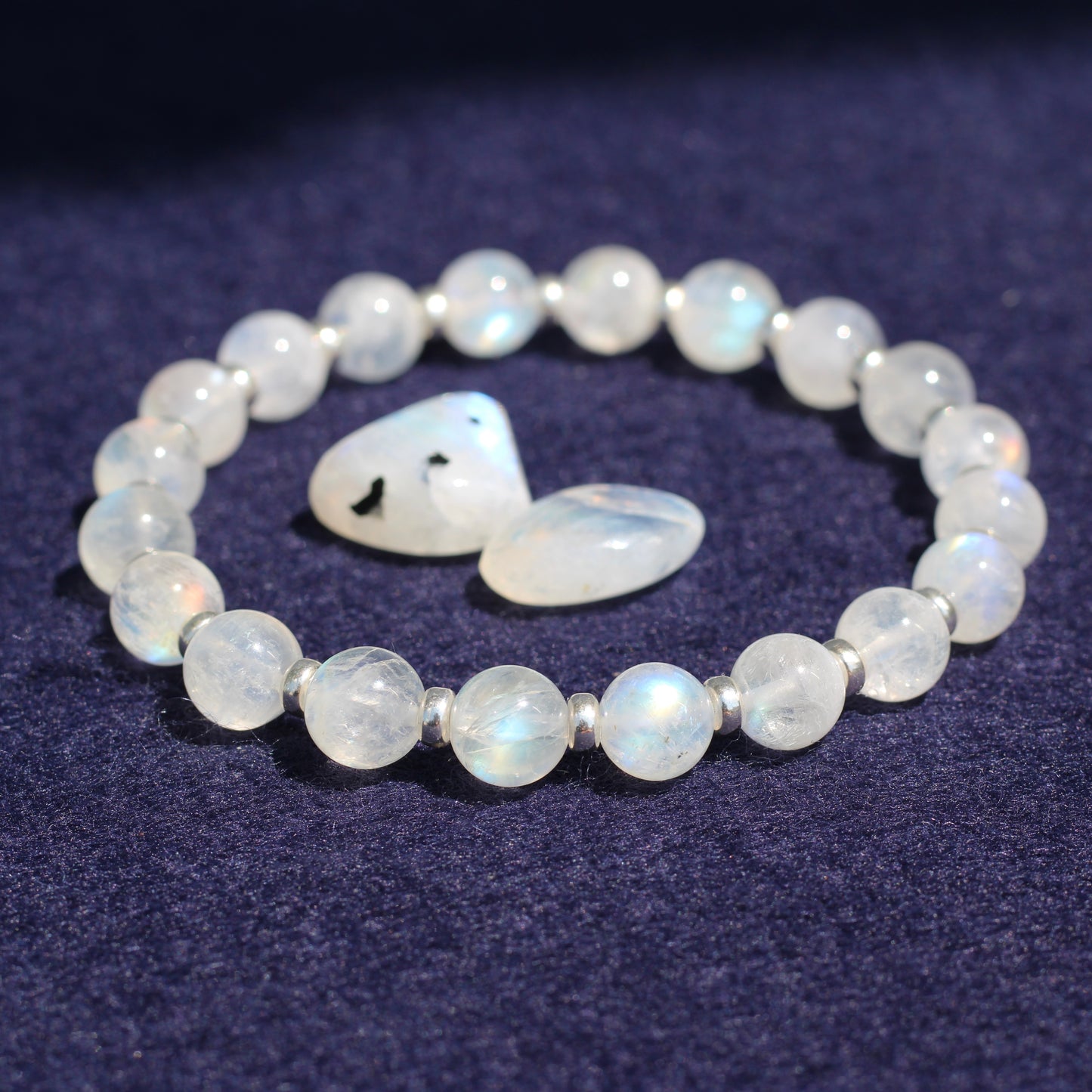 Rainbow Moonstone AA Power Bracelet With Sterling Silver & Free Tumble Stone