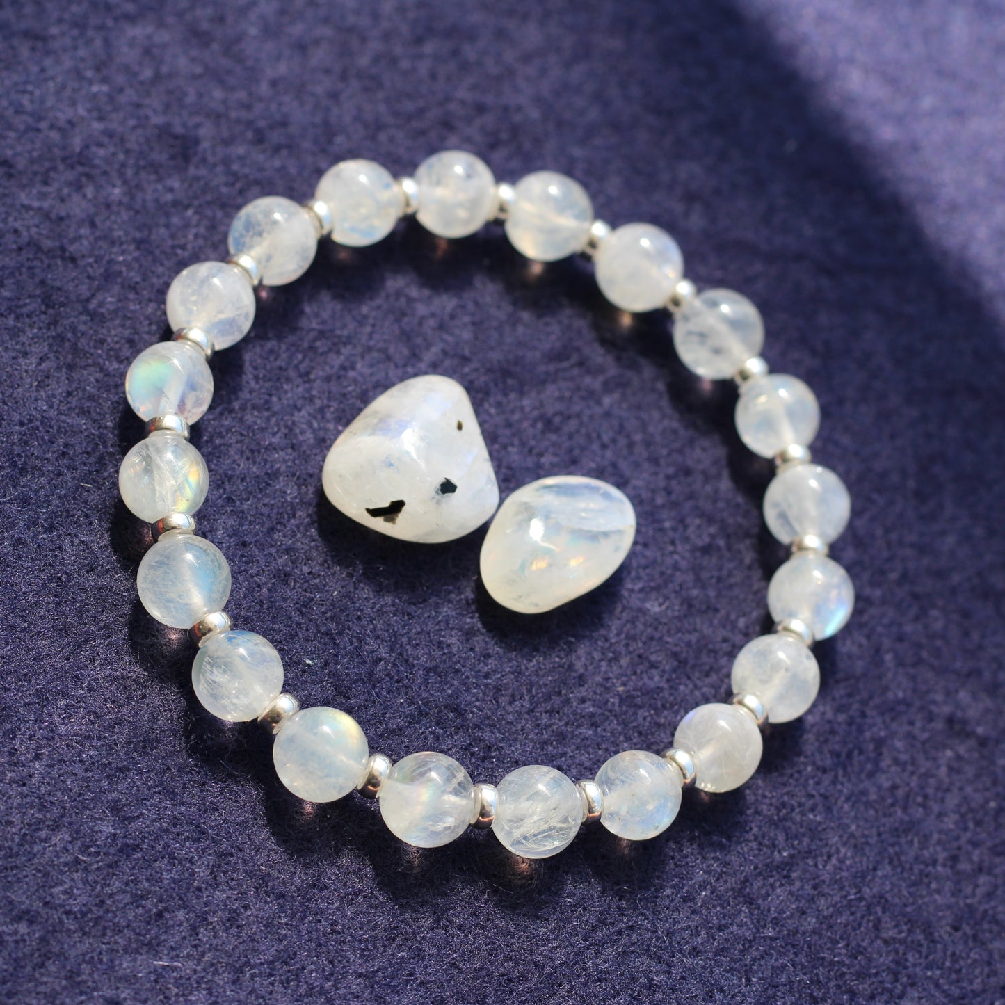 Rainbow Moonstone AA Power Bracelet With Sterling Silver & Free Tumble Stone