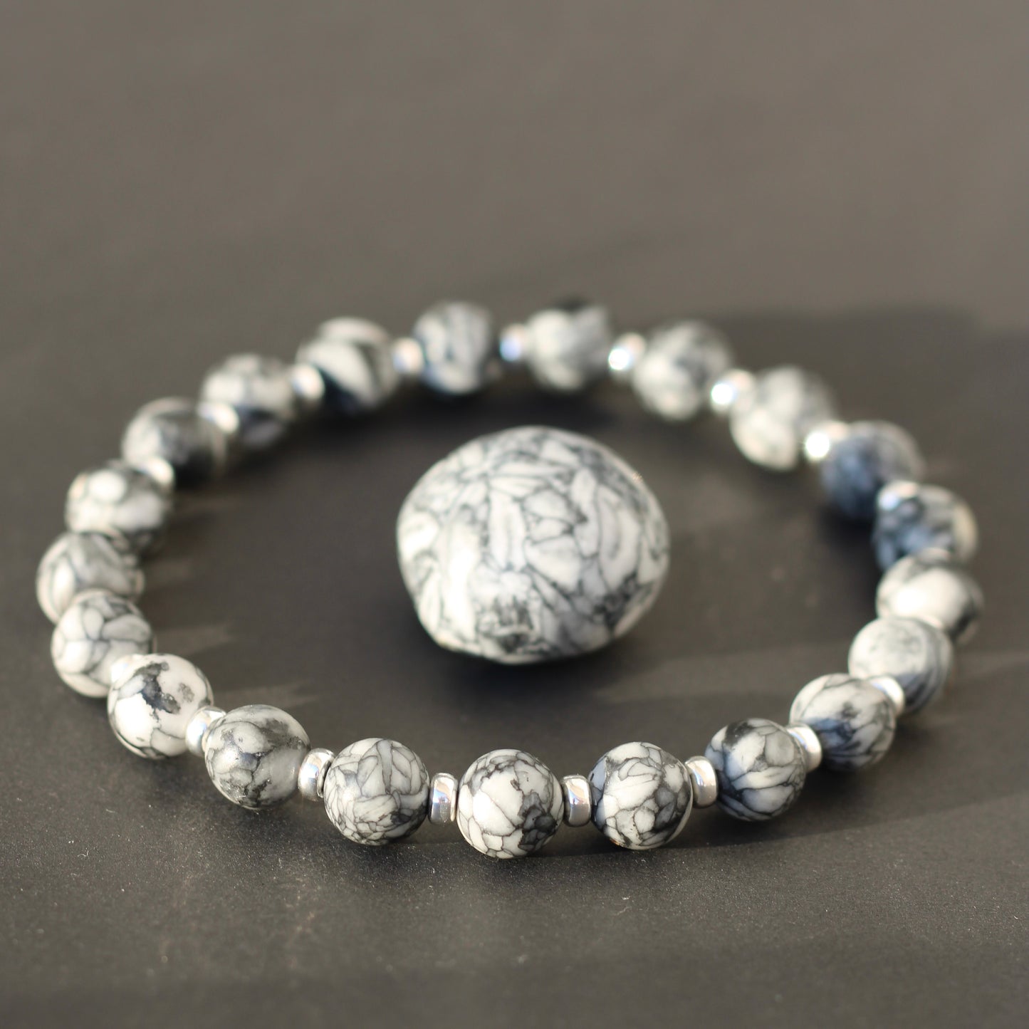 Pinolith Power Bracelet With Sterling Silver & Tumble Stone