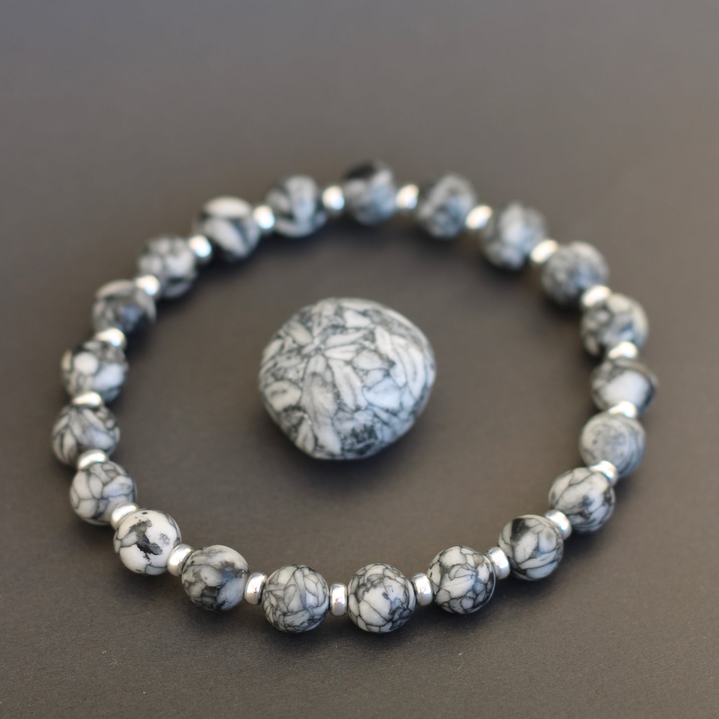 Pinolith Power Bracelet With Sterling Silver & Tumble Stone