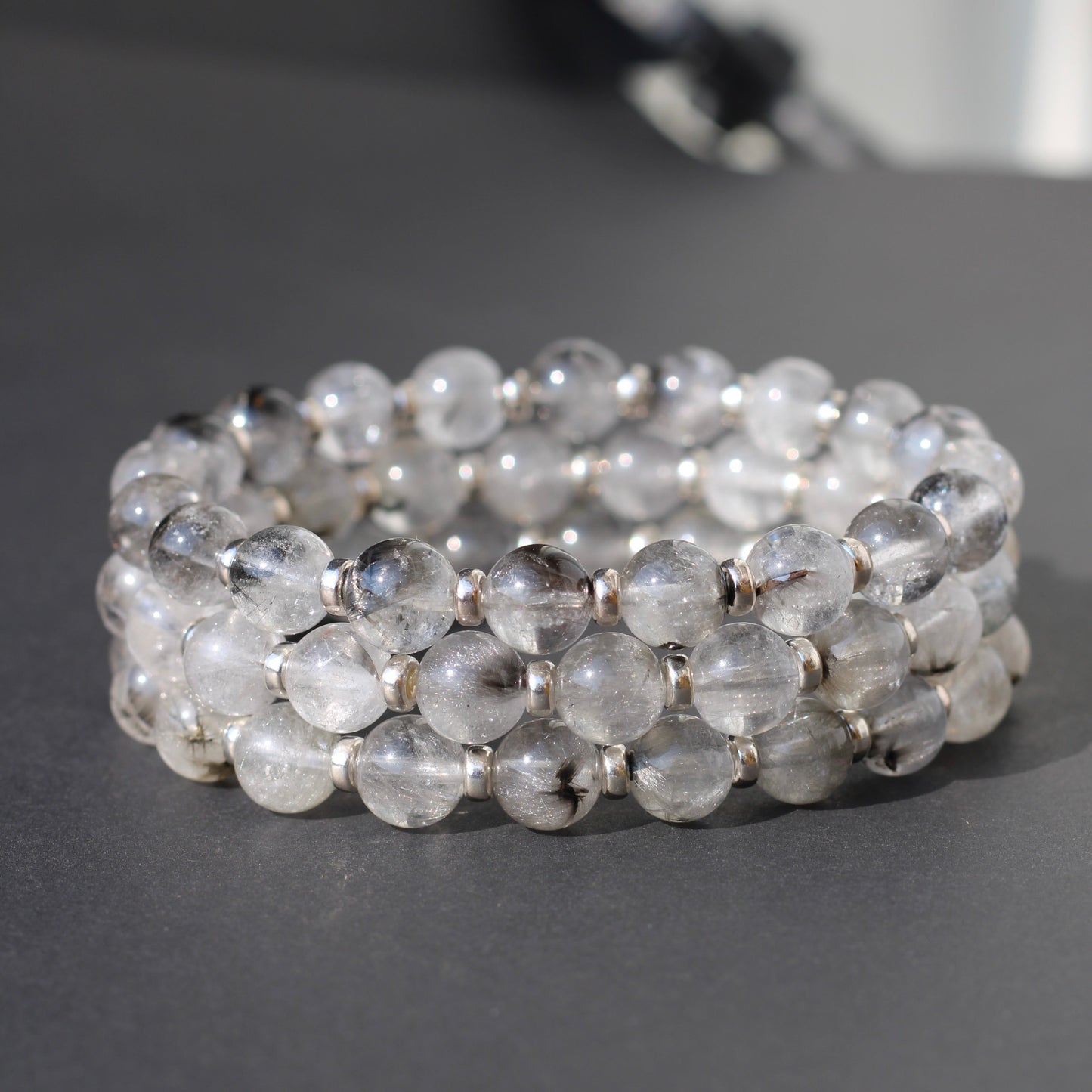 Brookite Fishbone In Quartz Silver Rutile Power Bracelet With Sterling Silver & Brookite Crystal