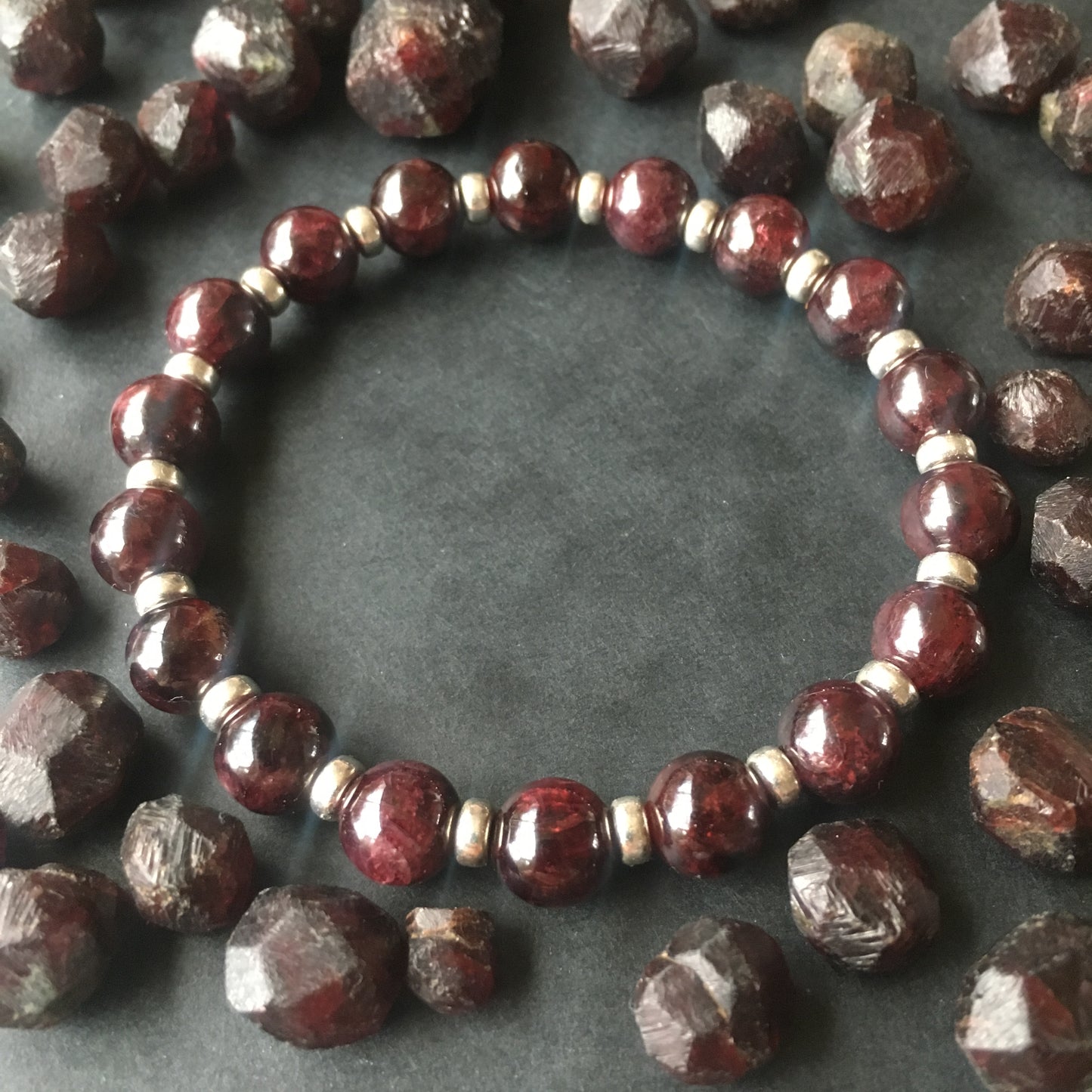 Almandine Garnet Power Bracelet With Sterling Silver & Garnet Crystal