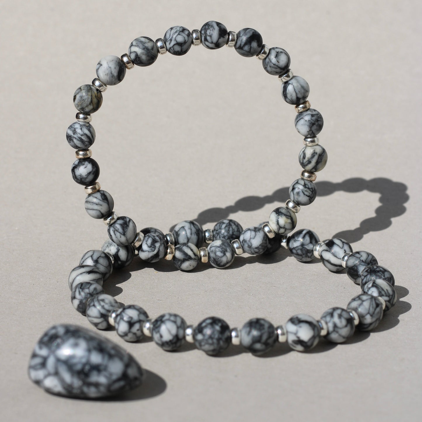 Pinolith Power Bracelet With Sterling Silver & Tumble Stone