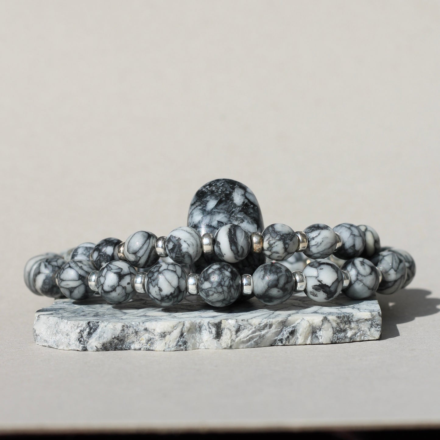 Pinolith Power Bracelet With Sterling Silver & Tumble Stone