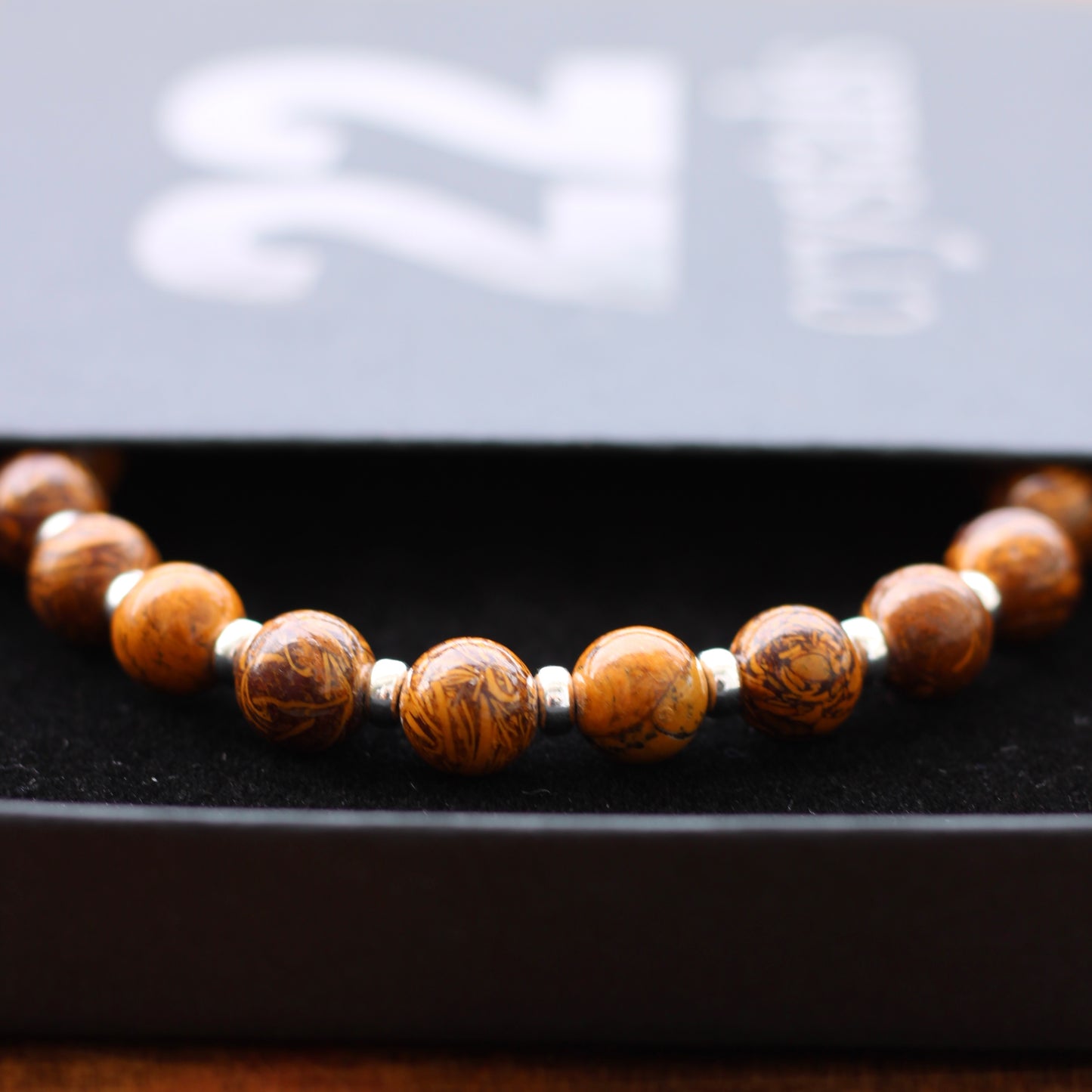 Calligraphy Stone Power Bracelet With Sterling Silver & Tumble Stone
