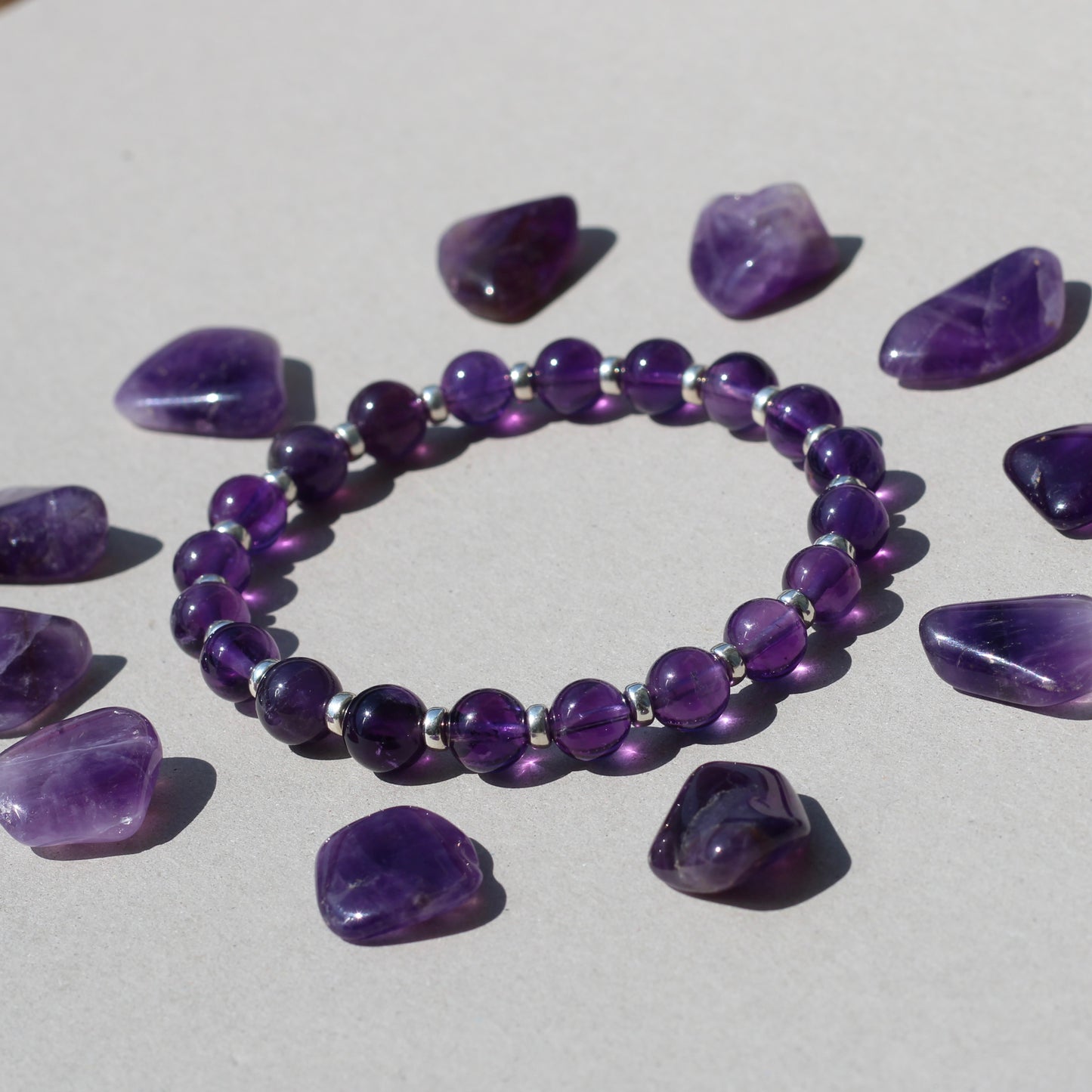 Amethyst Power Bracelet With Sterling Silver & Amethyst Tumble Stone
