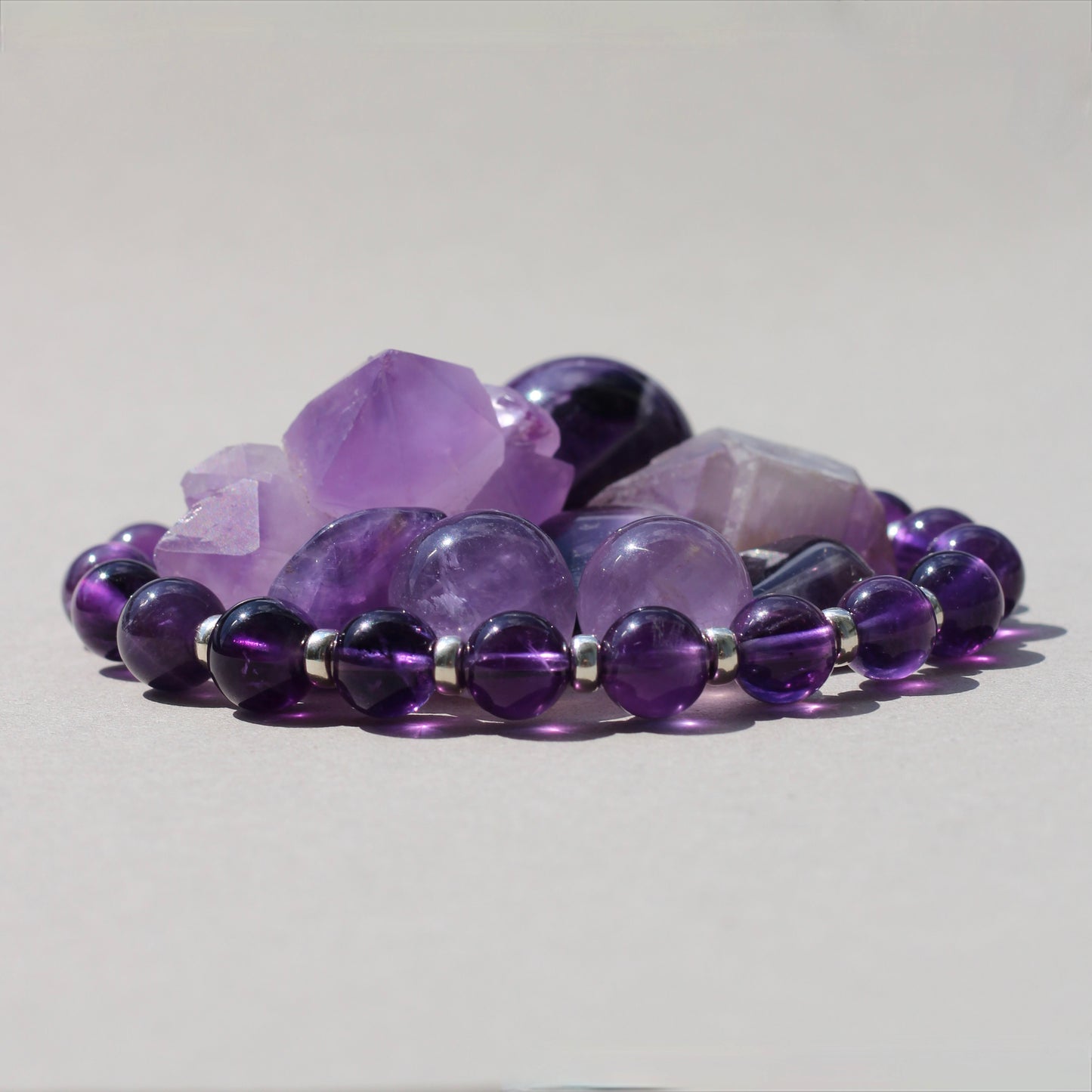 Amethyst Power Bracelet With Sterling Silver & Amethyst Tumble Stone