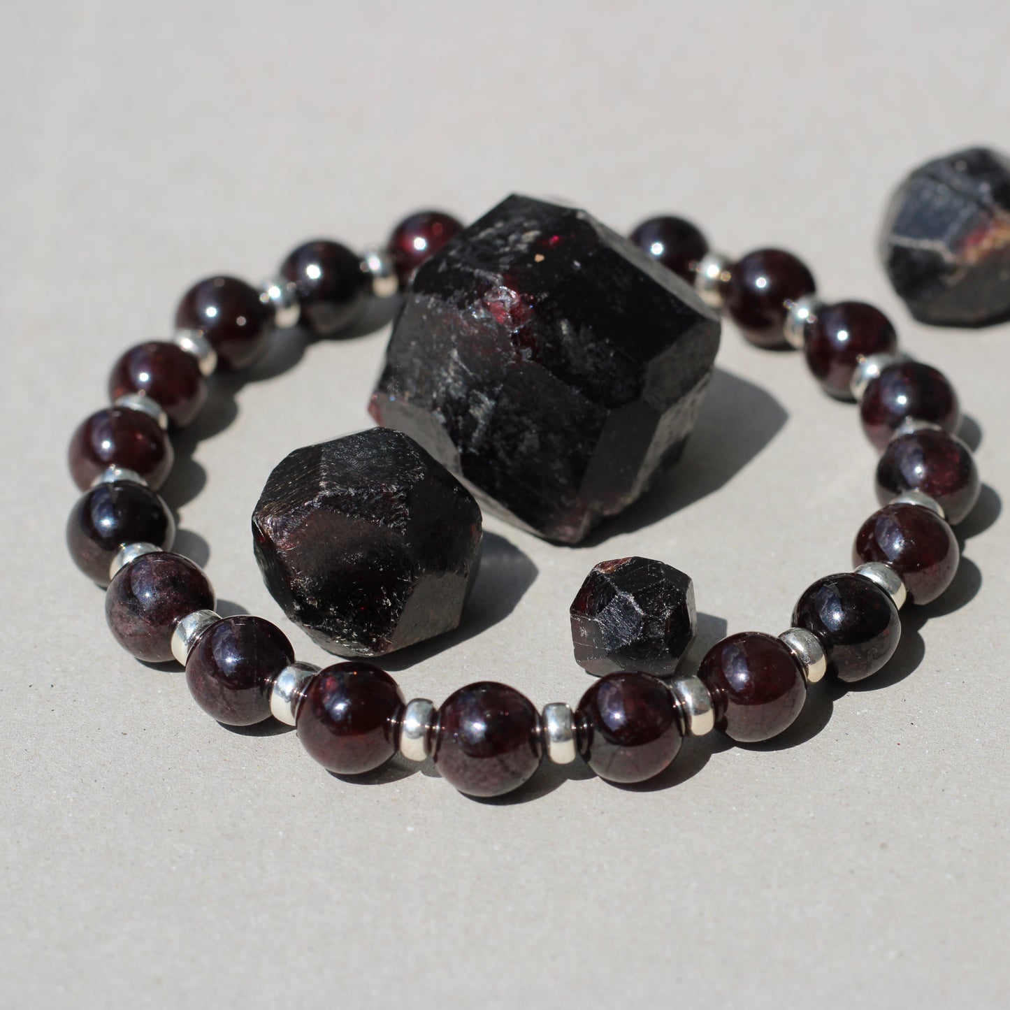 Almandine Garnet Power Bracelet With Sterling Silver & Garnet Crystal