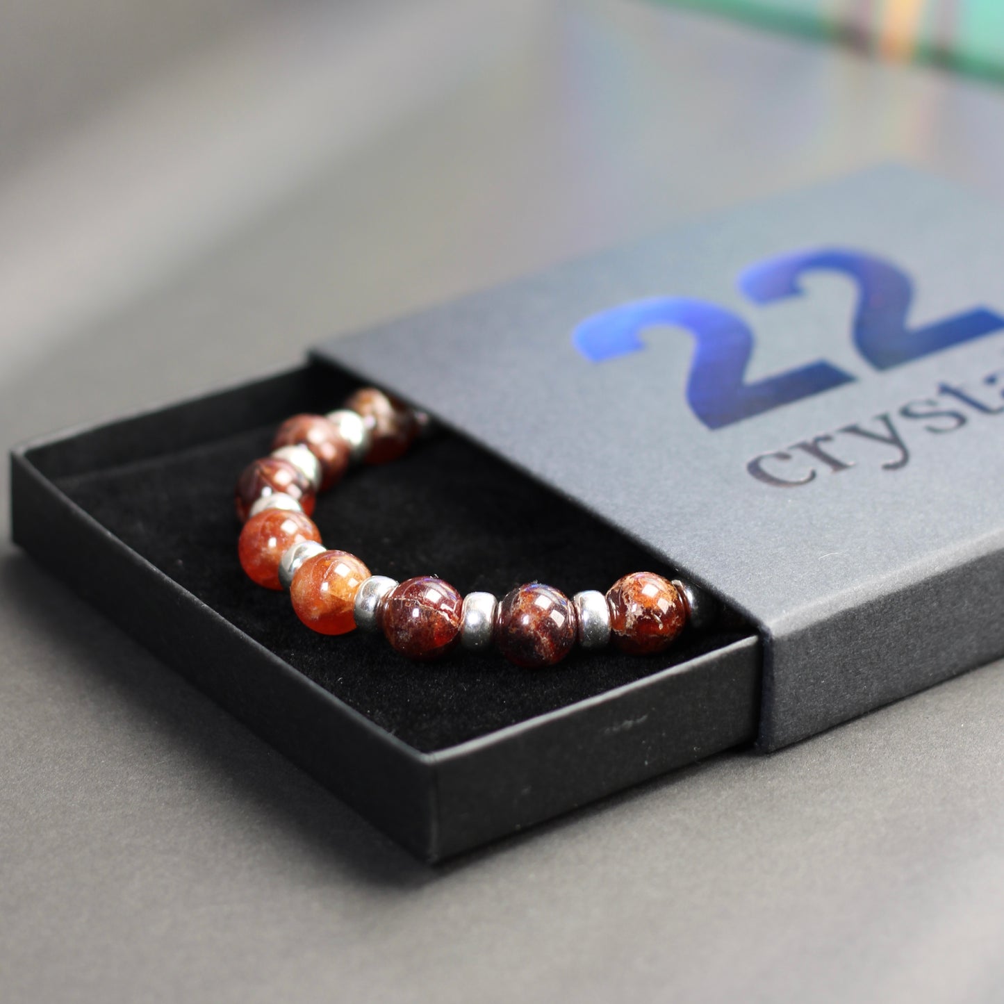 Spessartine Garnet Chunky Power Bracelet & Sterling Silver & Spessartine Tumble