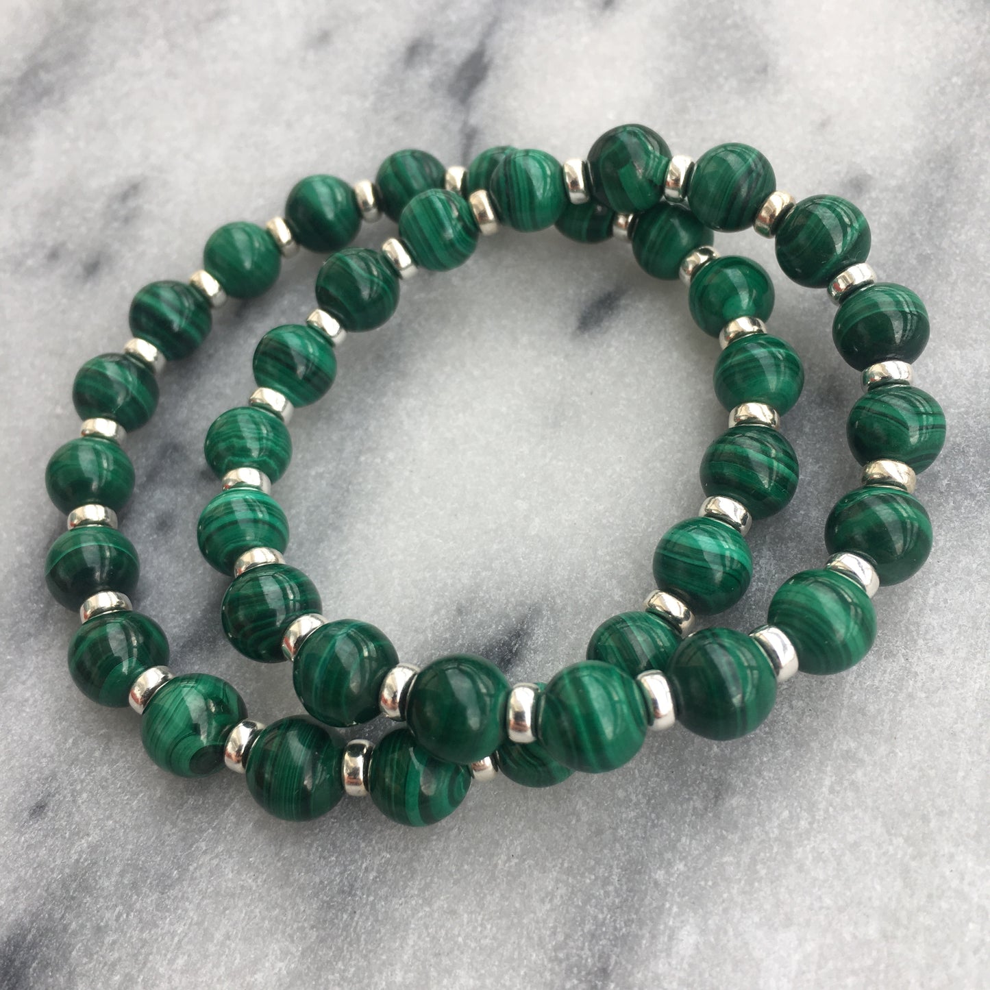 Malachite Power Bracelet With Sterling Silver & Malachite Tumble