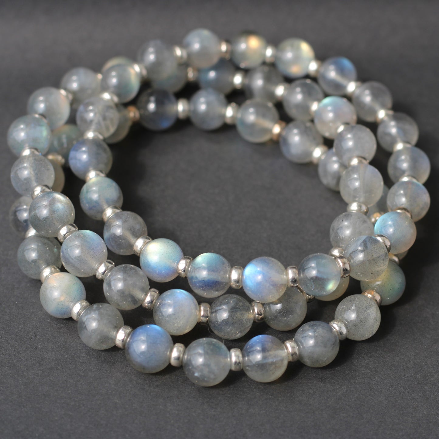 Labradorite Light AA Power Bracelet With Sterling Silver & Free Labradorite Tumble Stone