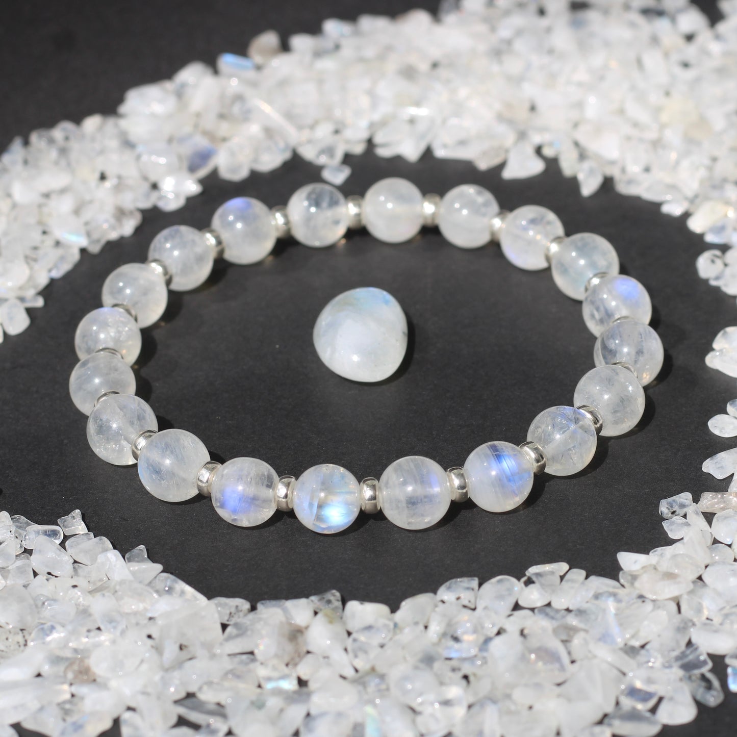 Rainbow Moonstone AA Power Bracelet With Sterling Silver & Free Tumble Stone
