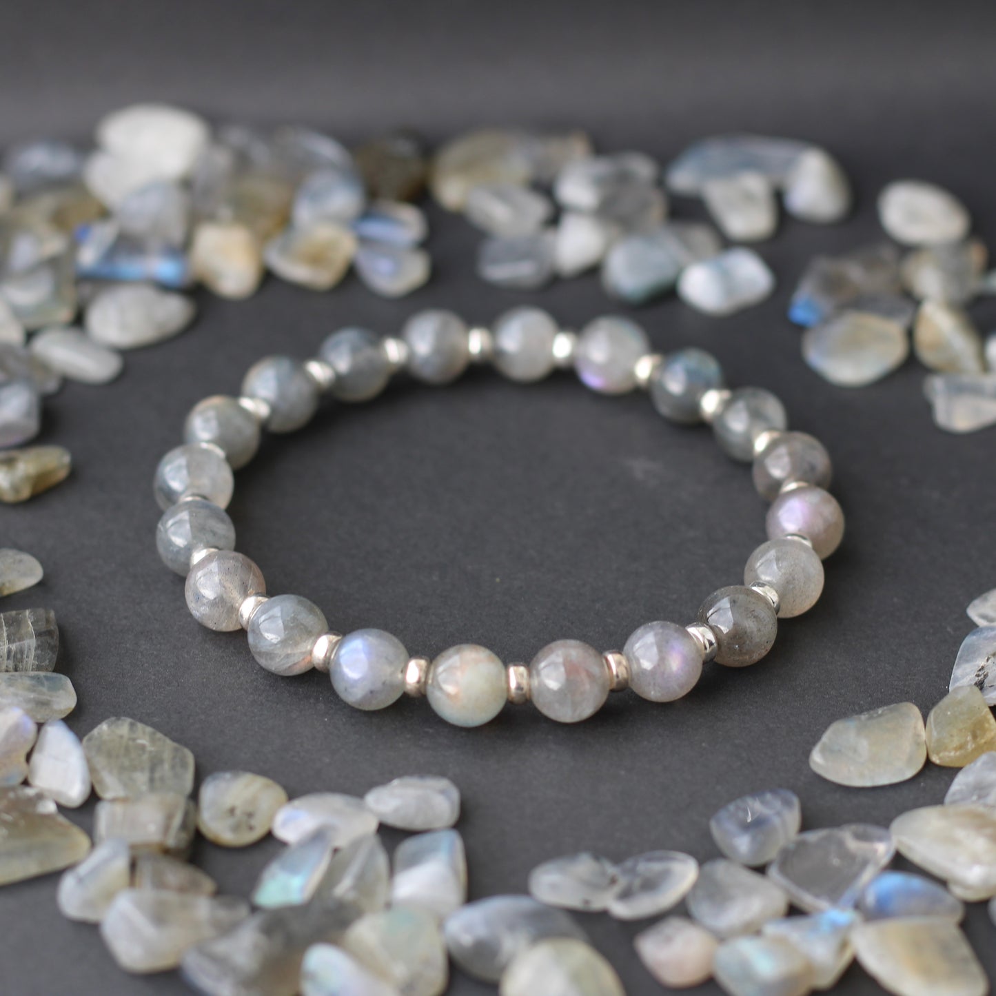 Labradorite Multi Coloured Power Bracelet & Labradorite Tumble Stone