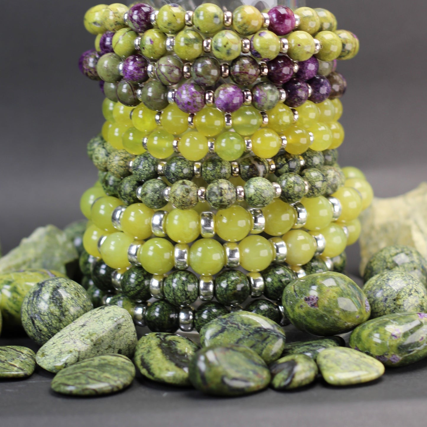 Atlantisite AA Power Bracelet With Sterling Silver & Atlantisite Tumble