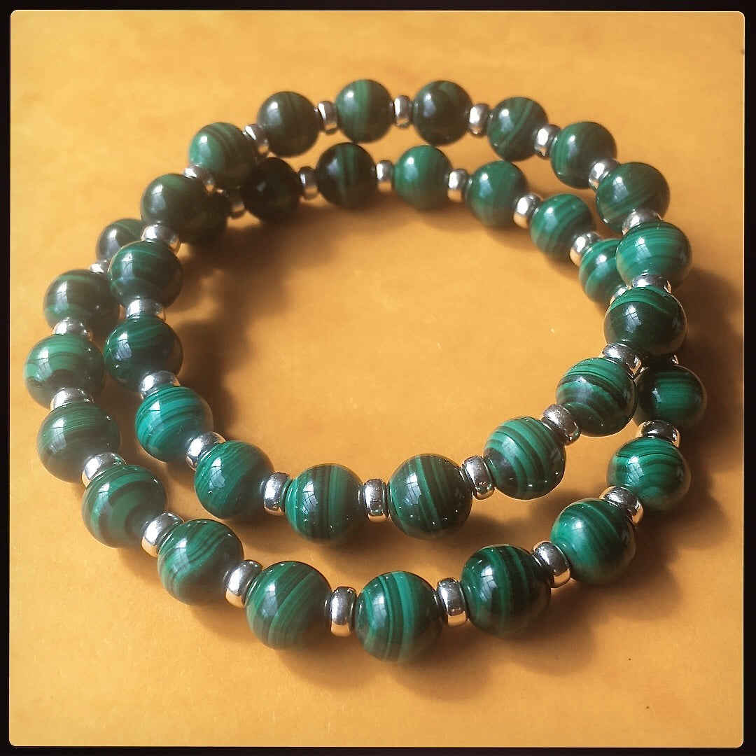 Malachite Power Bracelet With Sterling Silver & Malachite Tumble