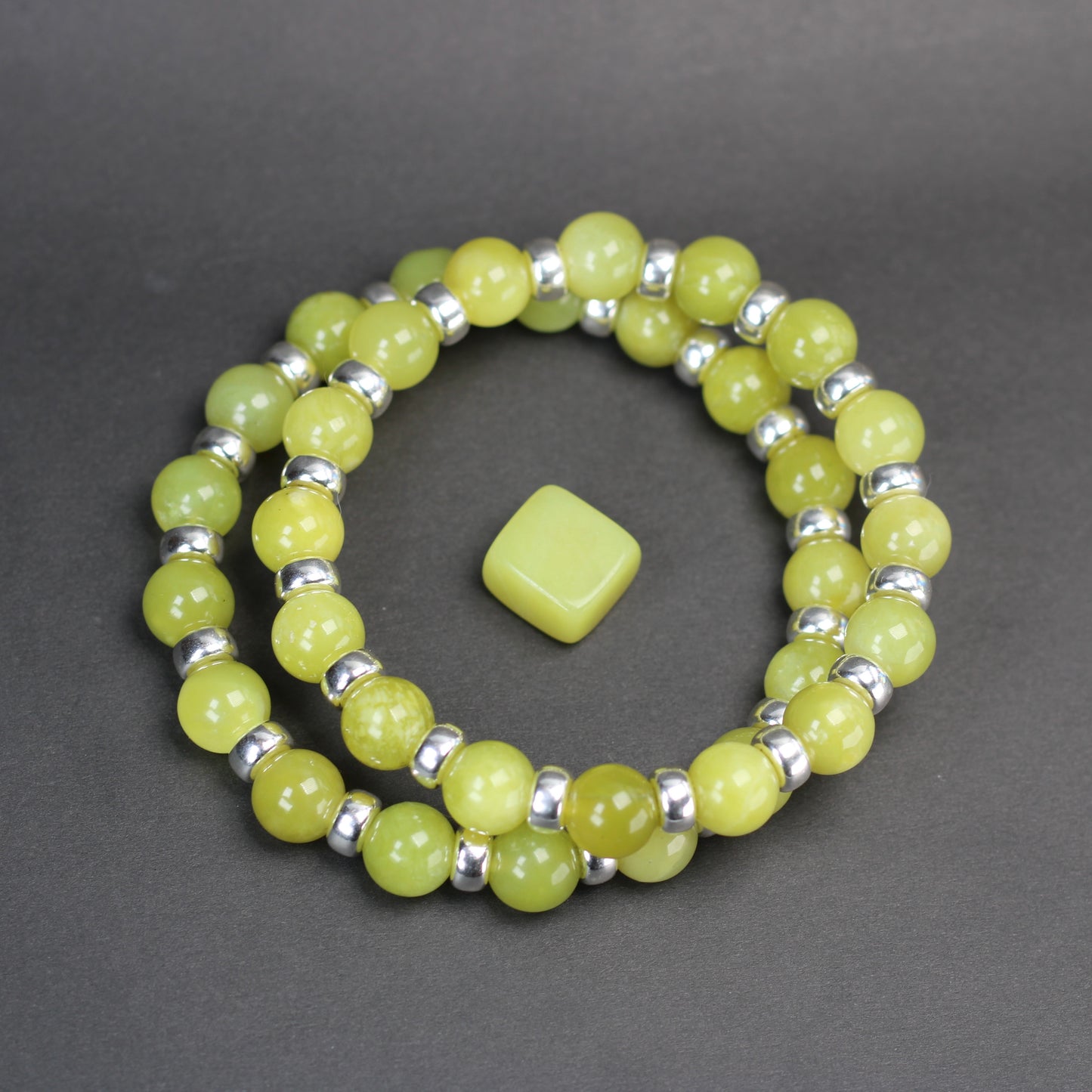 Olive Serpentine Chunky Power Bracelet With Sterling Silver & Healerite Tumble Stone