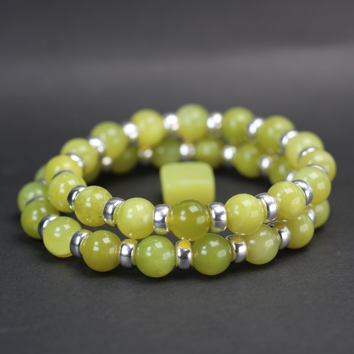 Olive Serpentine Chunky Power Bracelet With Sterling Silver & Healerite Tumble Stone