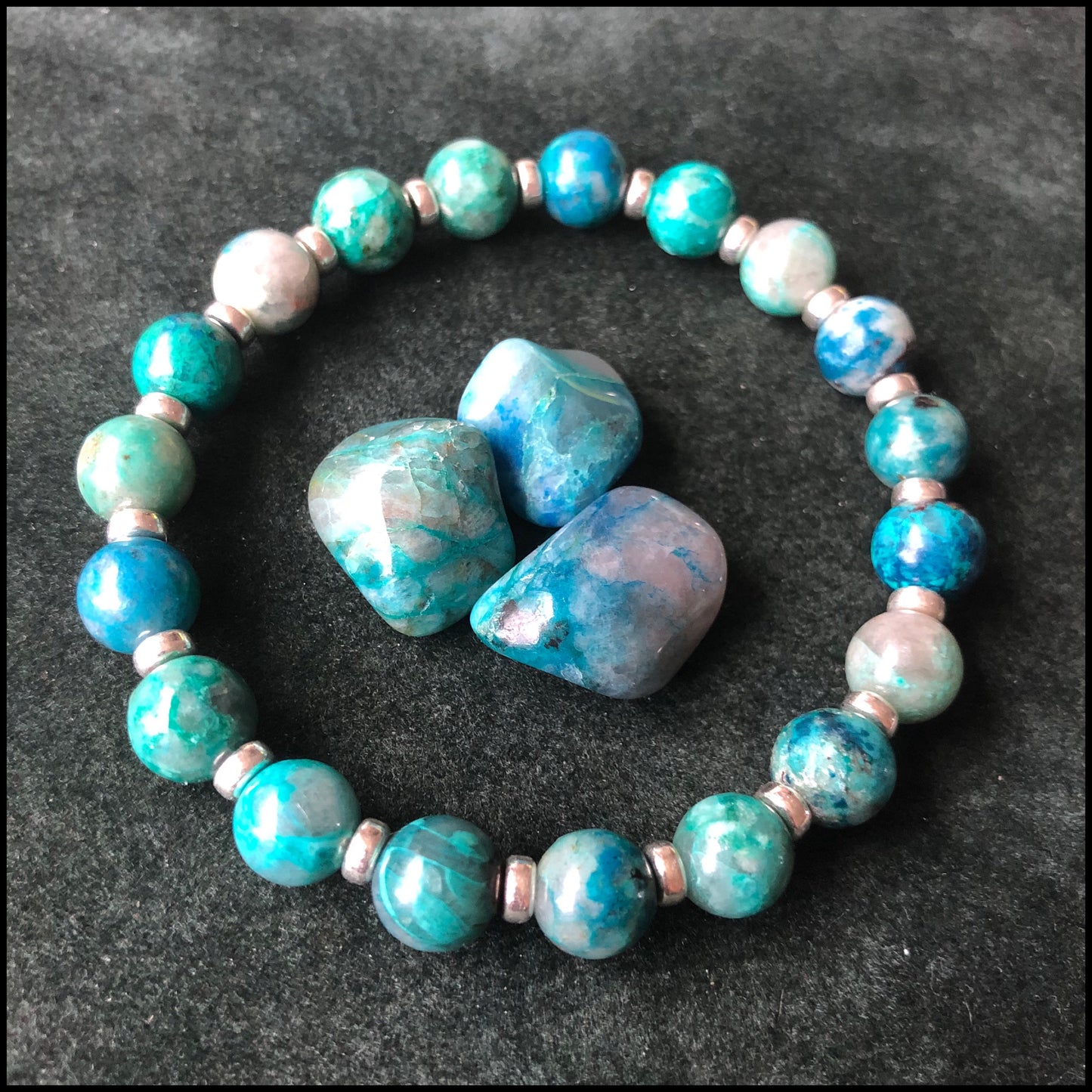 High Grade Chrysocolla Power Bracelets With Sterling Silver & Quantum Quattro Tumble Stone