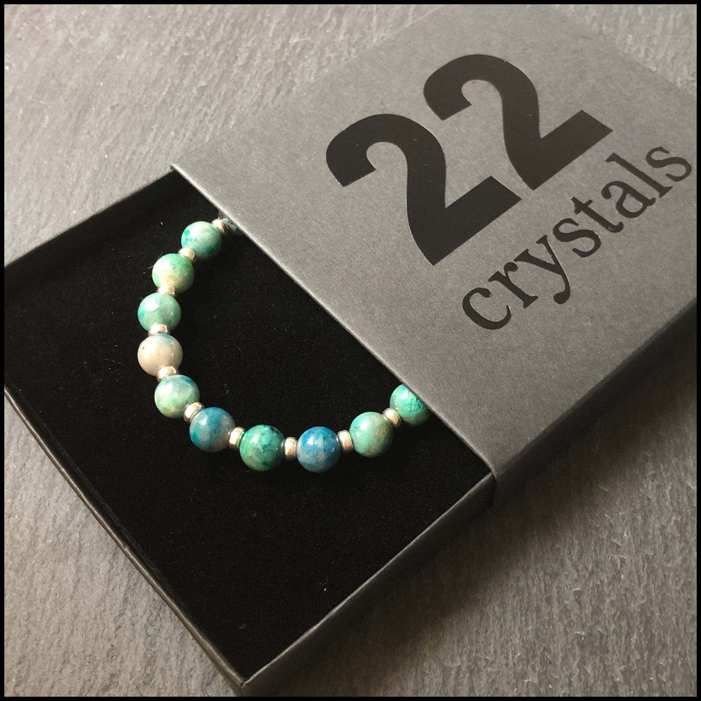 High Grade Chrysocolla Power Bracelets With Sterling Silver & Quantum Quattro Tumble Stone